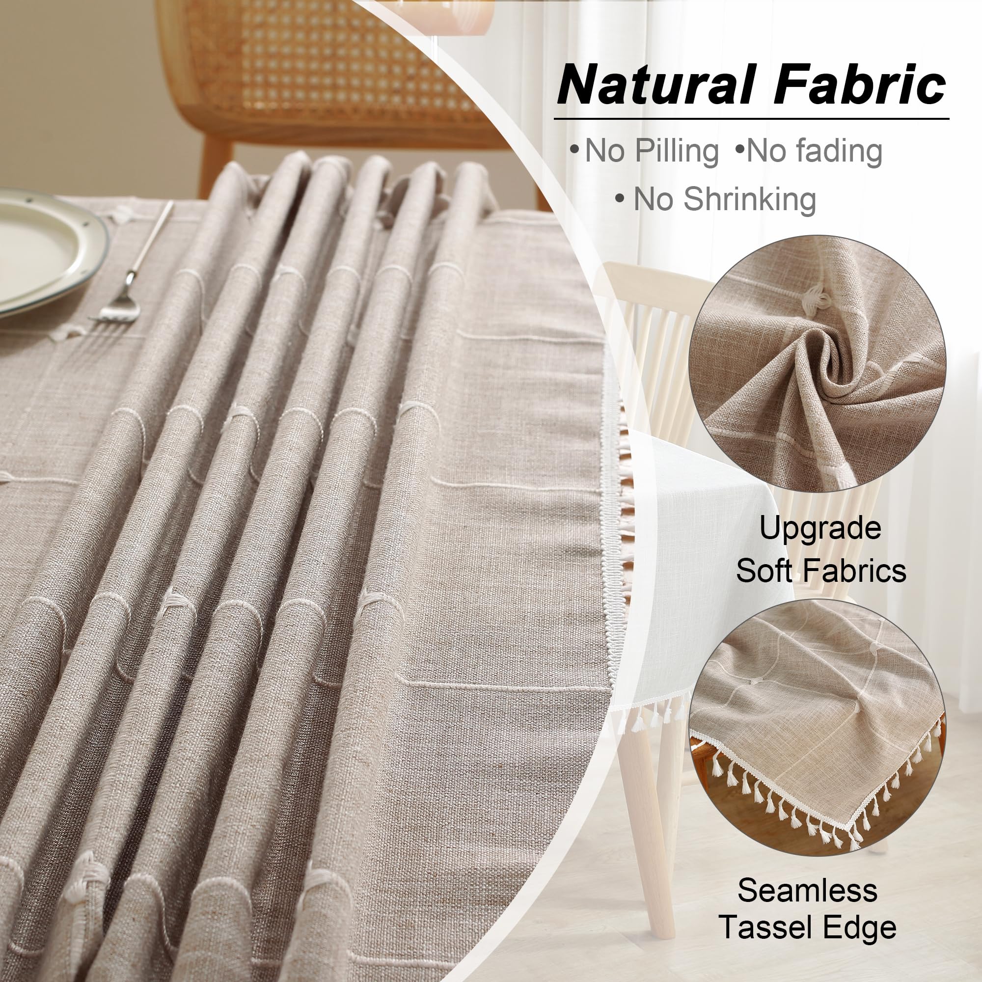 Jiale Tablecloths For Rectangle Tables, Cotton Linen Rustic Tablecloth Waterproof,Wrinkle Free,Soft Fabric Table Cloth Tassels L