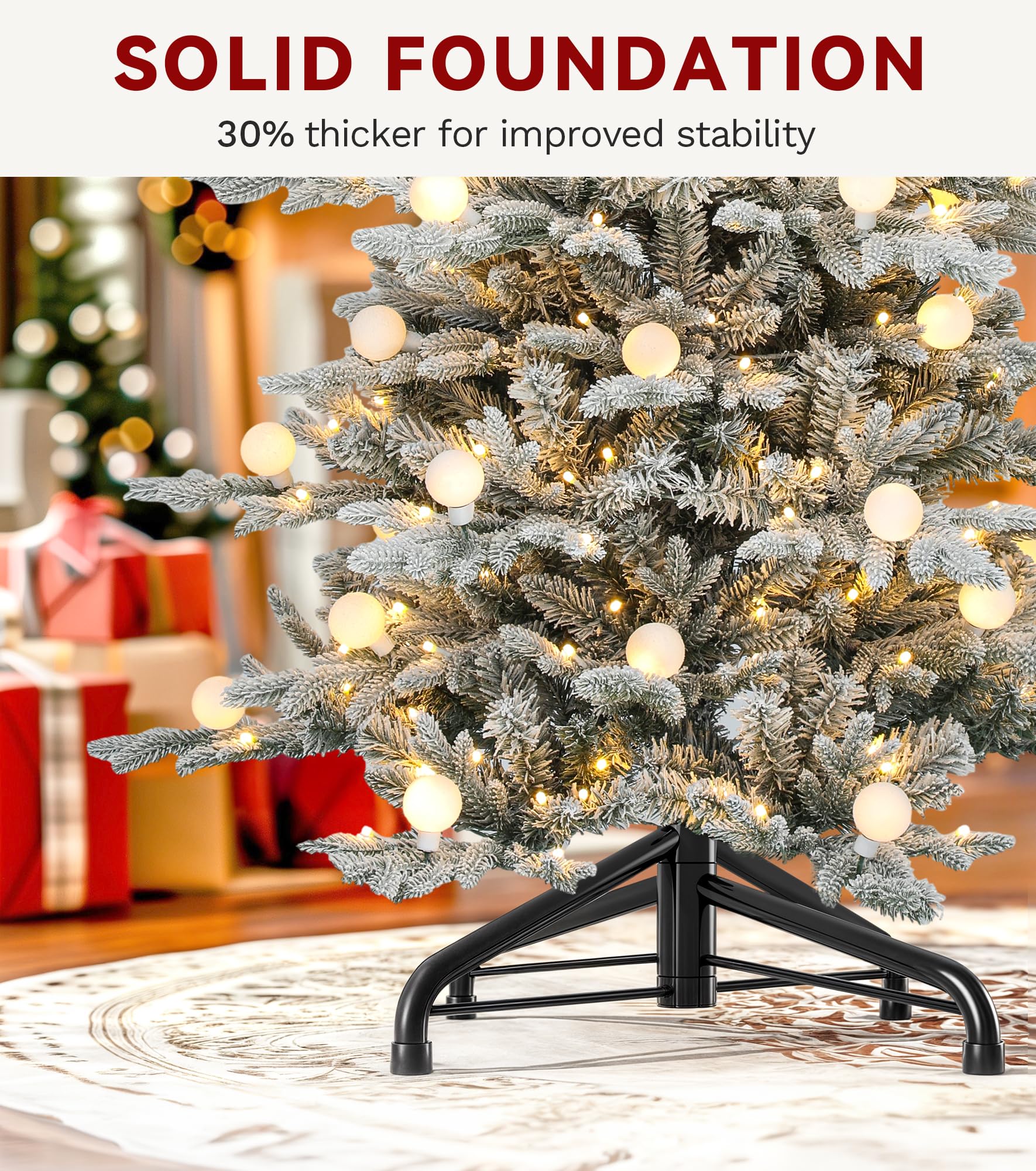 DWVO 6ft Prelit Flocked Christmas Tree with Bulbs and Lights, Full Arctic Fir Artificial Xmas Tree with 1336 Metal Hinged PE & P