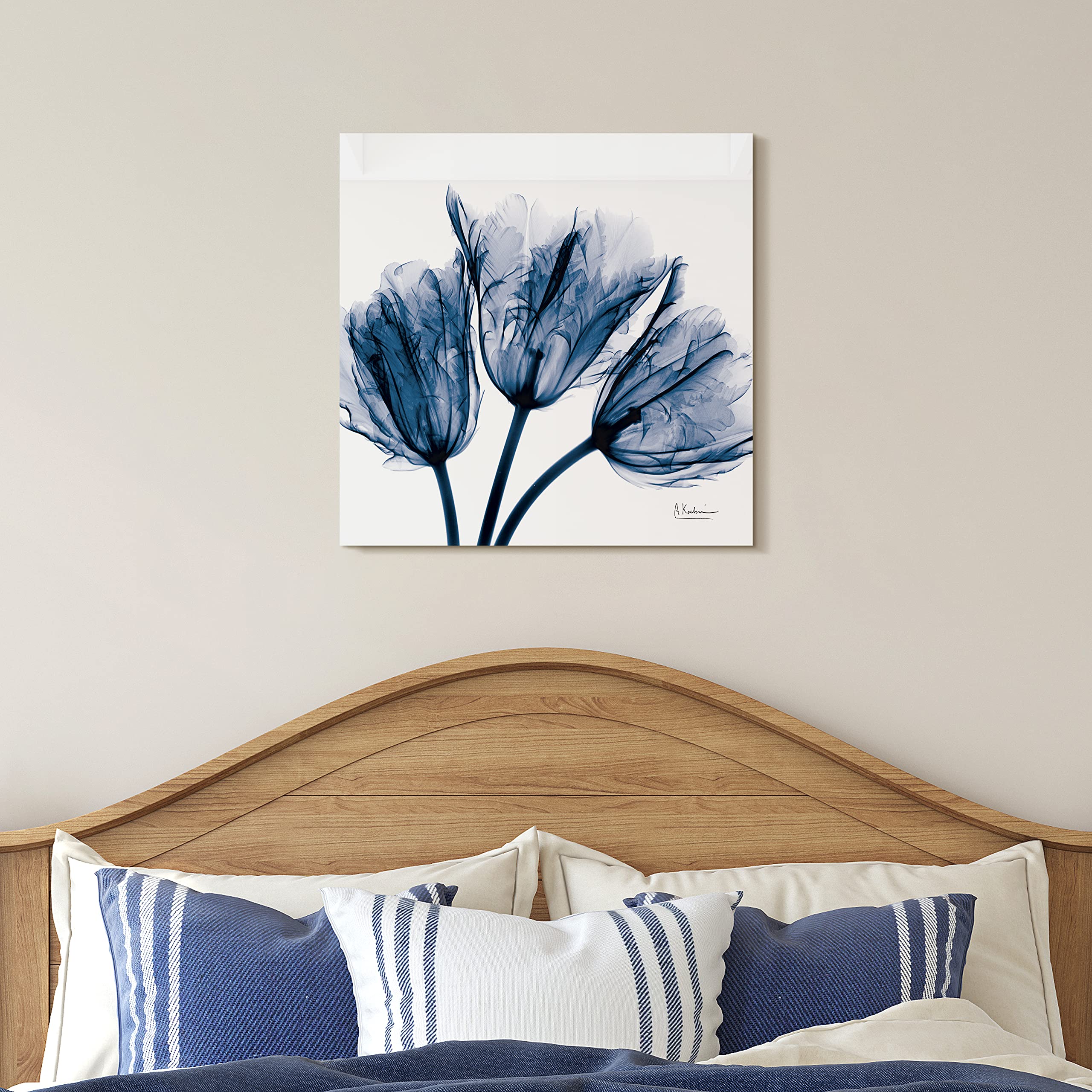 Empire Art Direct - Tmp-Ak011A-2424 Blue Tulip X-Ray Flower Wall Art On Frameless Free Floating Tempered Glass Panel Ready To Ha