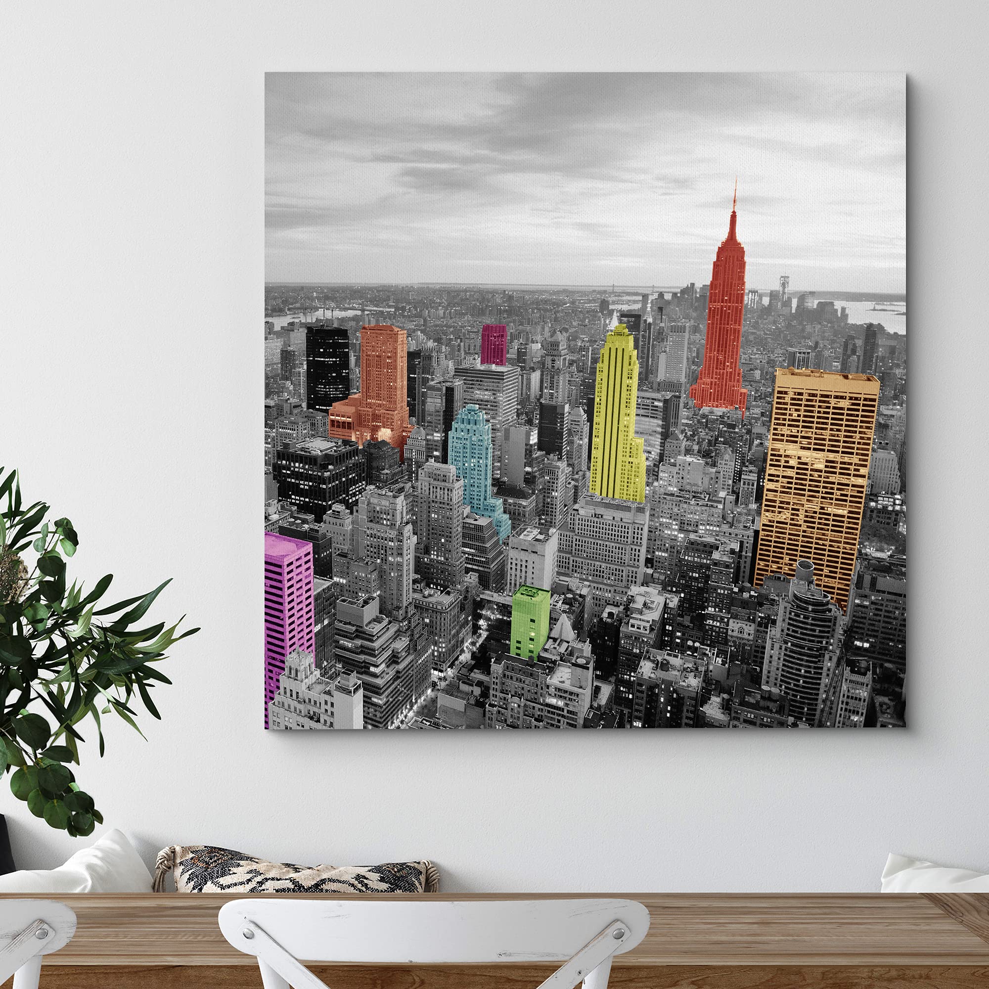 Wall26 Canvas Print Wall Art Pop Of Color Aerial Nyc Skyline Architecture & Maps Cities Photography Realism Chic Scenic Relax/Ca