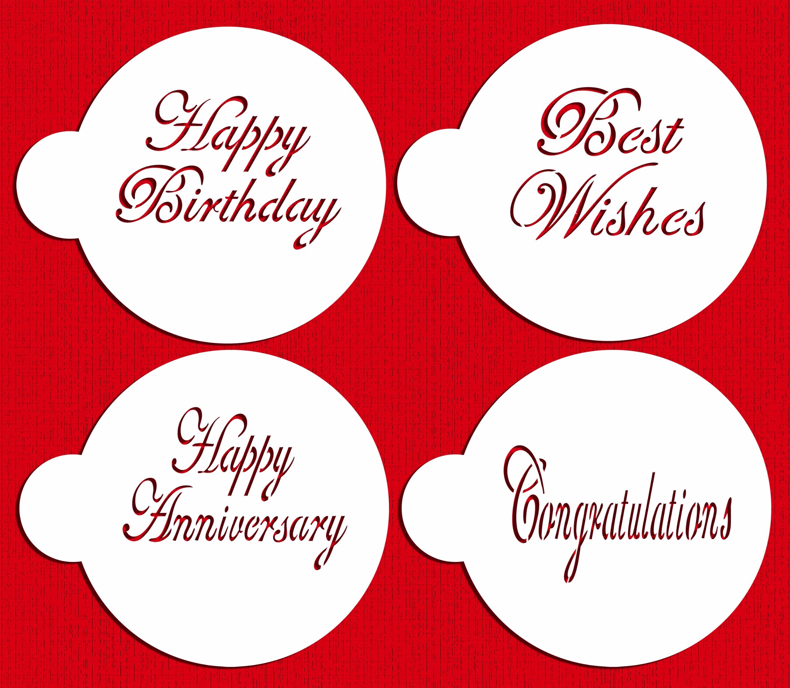 Designer Stencils Script Celebration Cake Stencils Set, Beige/Semi-Transparent