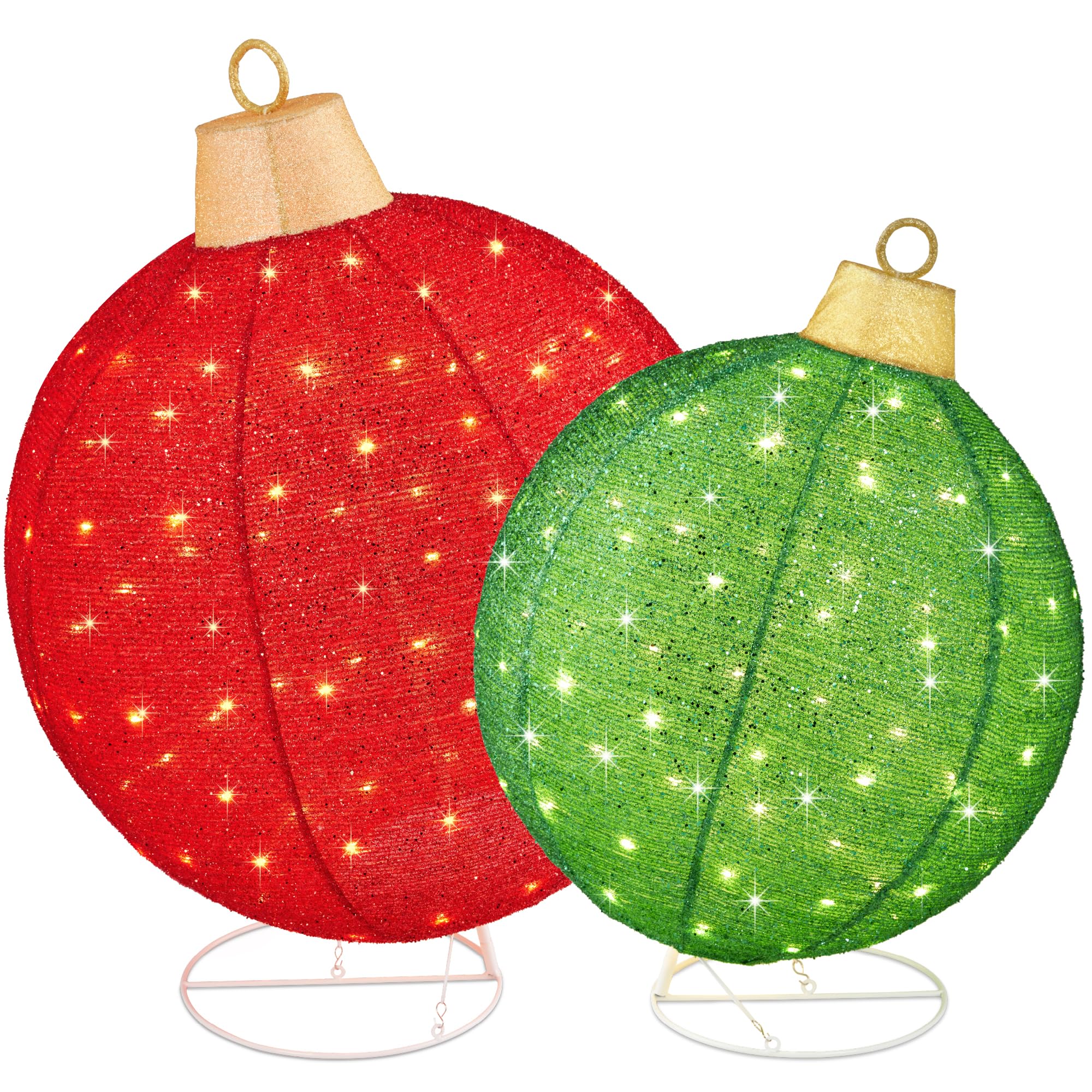 Best Choice Products 2pc Lighted Pop-Up Outdoor Christmas Ornament Set, Holiday Ball Decoration w/ 220 LED Lights, 8 Light Funct