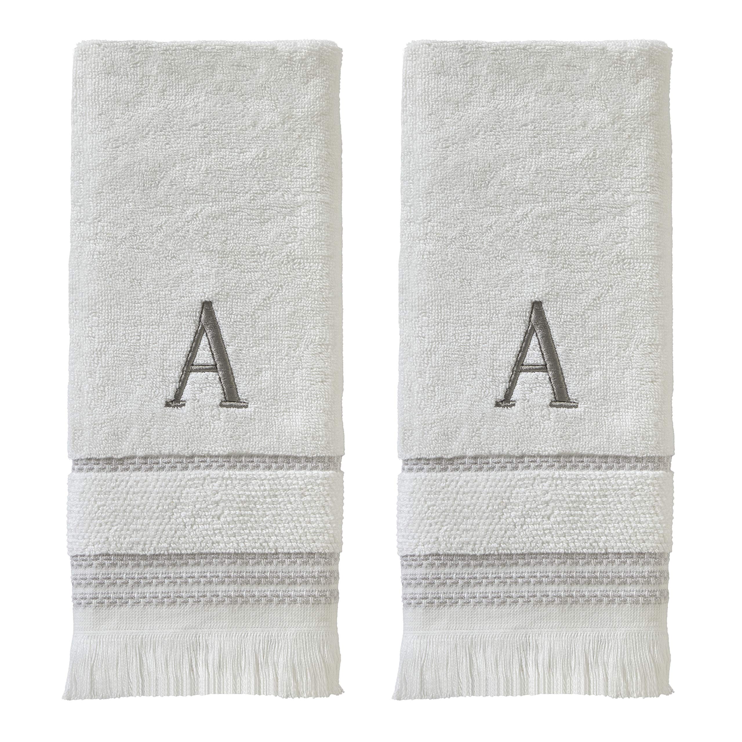 Skl Home Casual Monogram Hand Towel Set, A, 16X26, White 2 Count