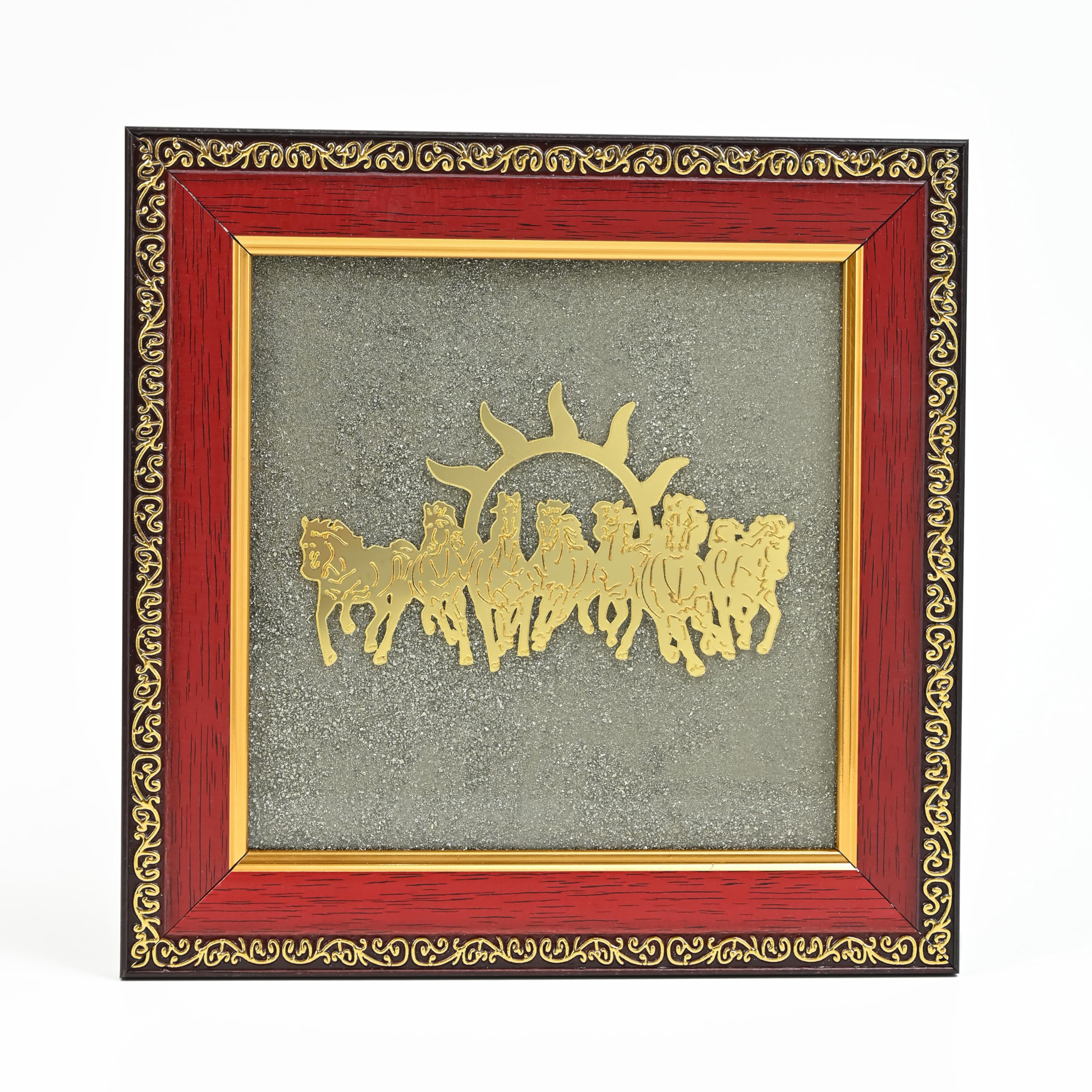 Zaicus 7 Running Horses Pyrite Stone Frame | Vastu Wall Hanging For Living Room, Bedroom & Office Dcor | Attract Money & Protect