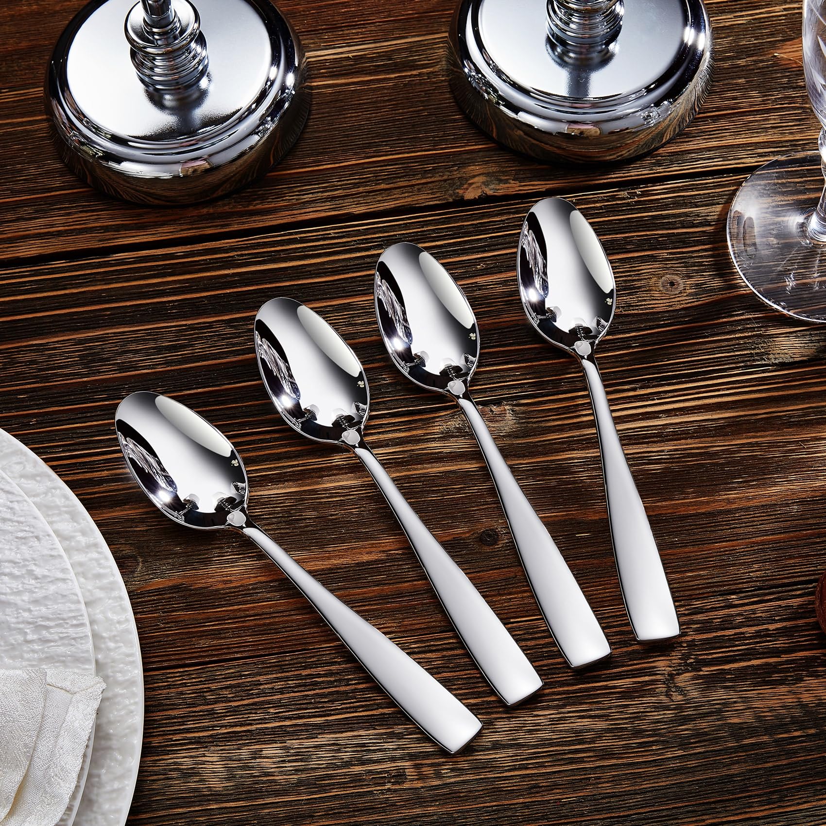 Keawell Premium 4-Piece Louis Spoon Set, 18/10 Stainless Steel, Set Of 4, Fine Spoon Set With Squared Edge, Dishwasher Safe, Smo