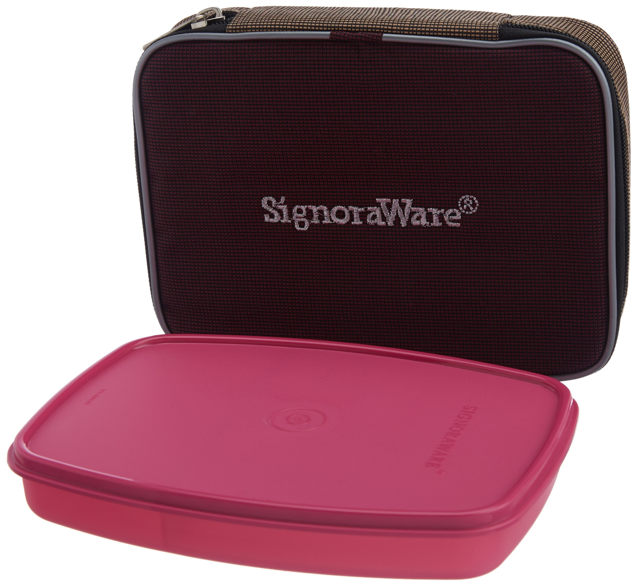 Signoraware Slim Plastic Lunch Box With Bag, 610Ml, Pink