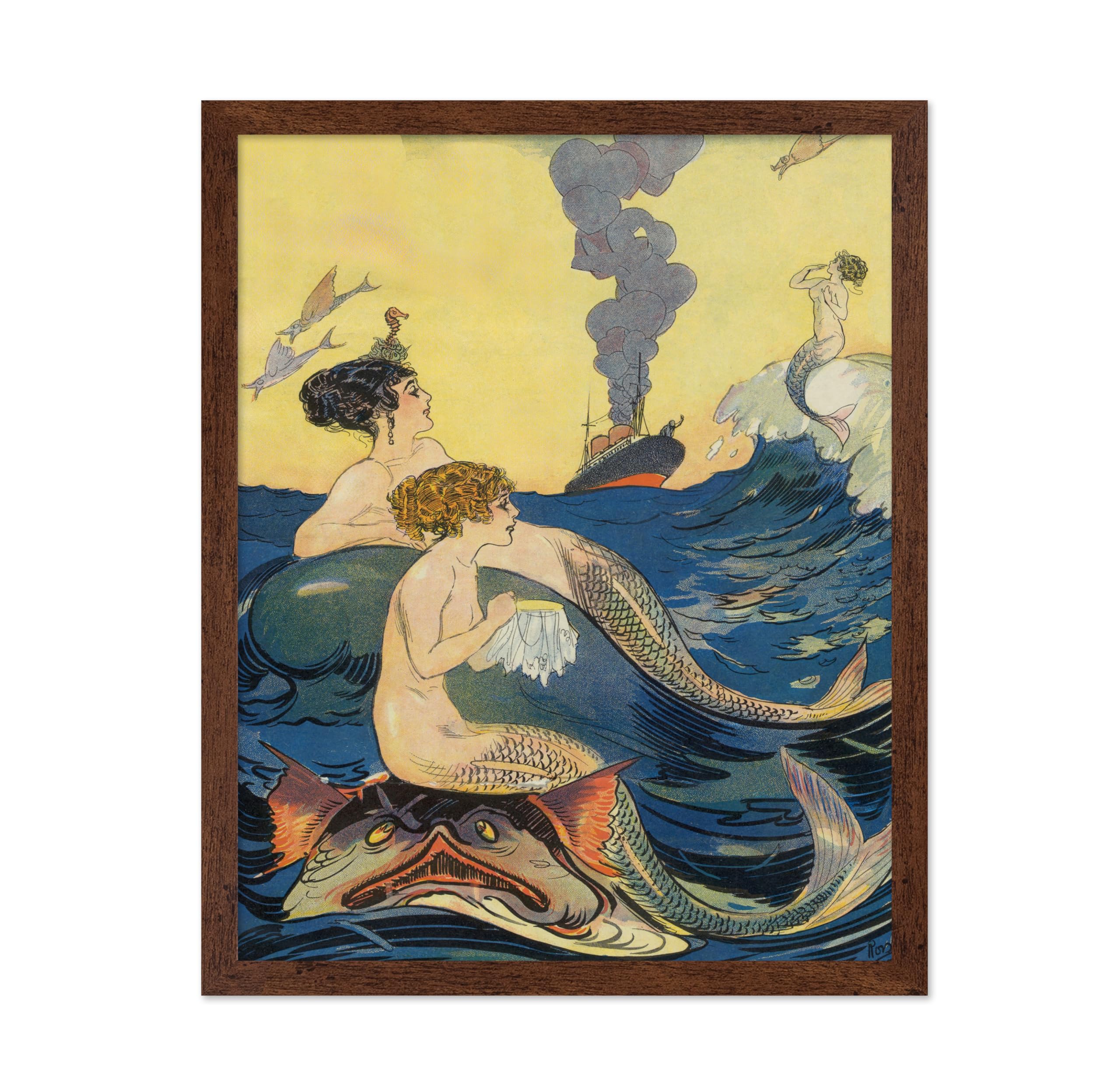 Poster Master Classic Mythical Poster - Vintage Fantasy Print - Gift for Artist, Sailor - An Old Acquaintance, Mermaids, Needle 