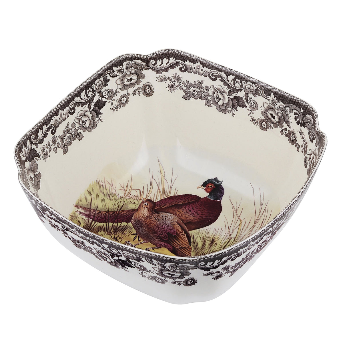 Spode Woodland Deep Serving Bowl With Pheasant Motif | 9.5'' Large Square Bowl | Hunting And Cabin Lodge Themed | Made From Fine