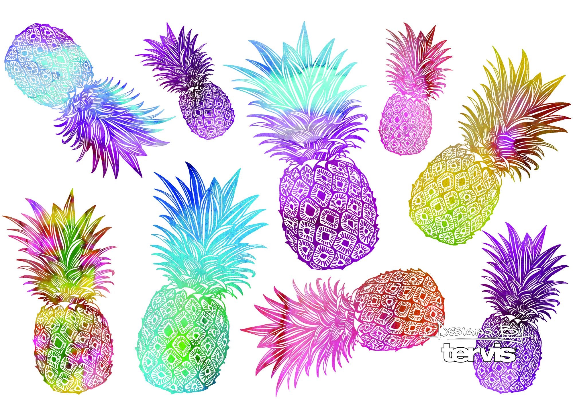 Tervis Watercolor Pineapples Triple Insulated Insulated Tumbler Travel Cup Keeps Drinks Cold & Hot, 30Oz Legacy, Stainless Steel