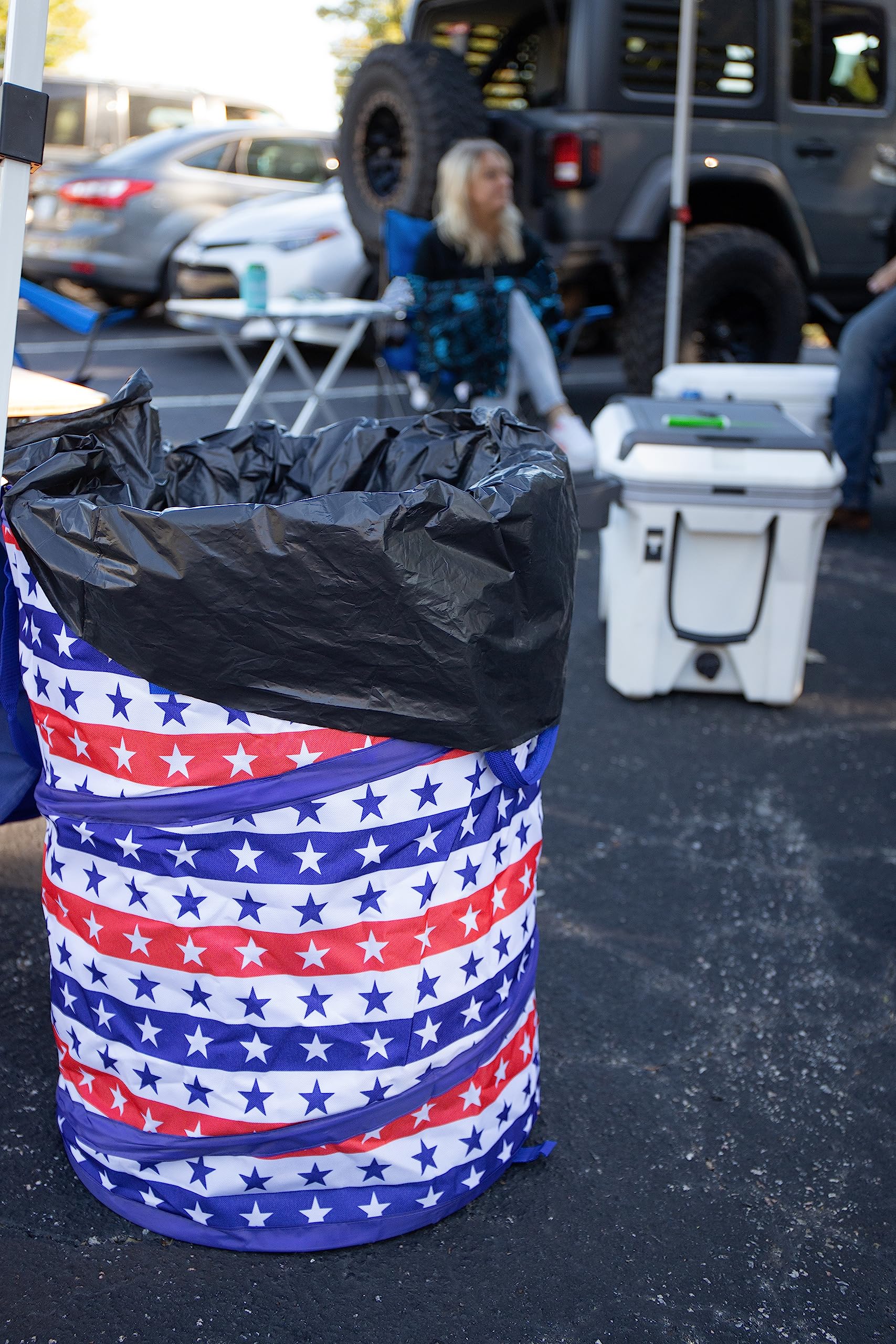 Camco Life Is Better At The Campsite Camper/Rv Pop-Up Utility Container | Features Red, White, And Blue Patriotic Theme & Holds