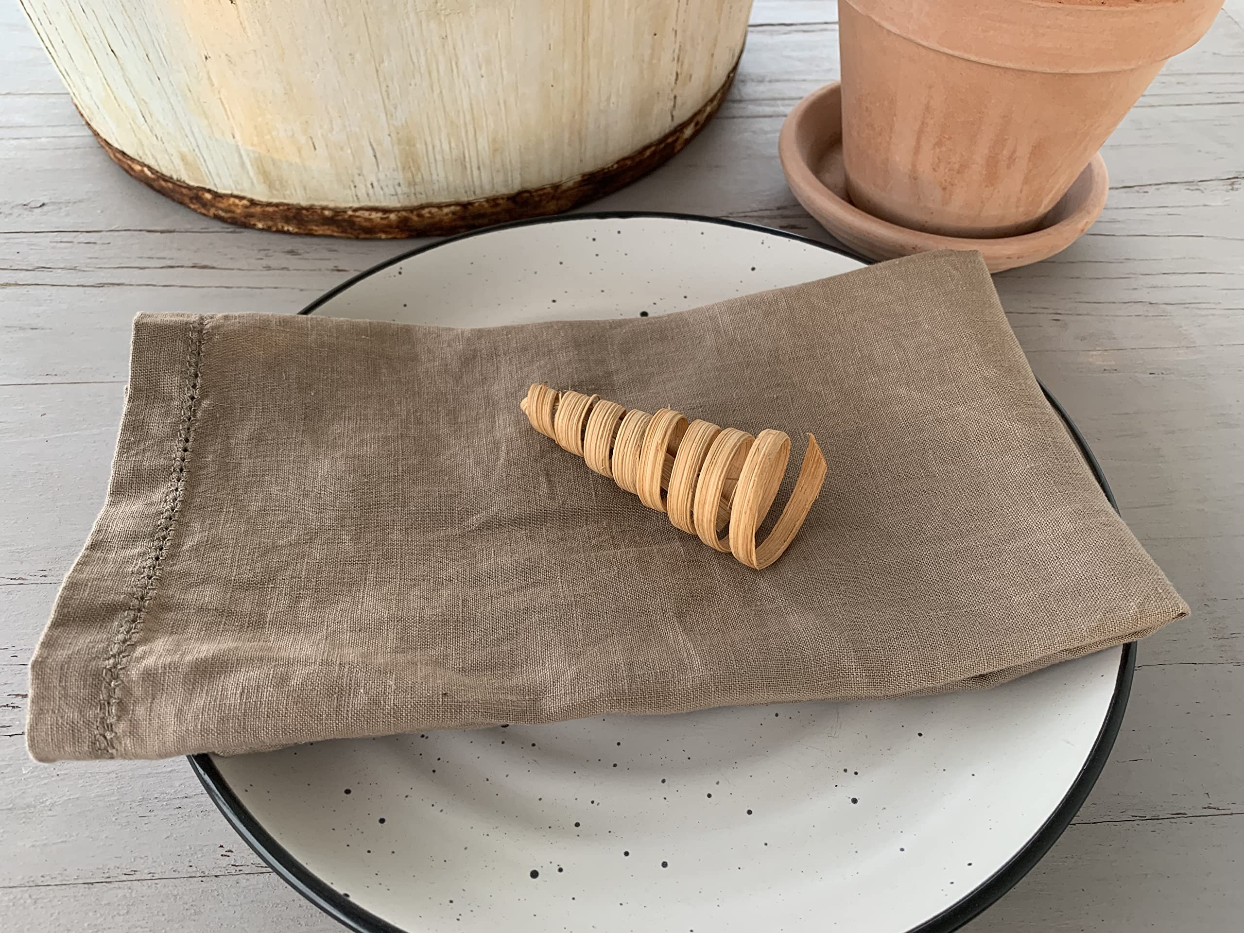 Hemstitched Linen Napkins - 20 Inch X 20 Inch - Stonewashed Pure Linen Cloth Dinner Napkins With Mitered Corners - 100% French F