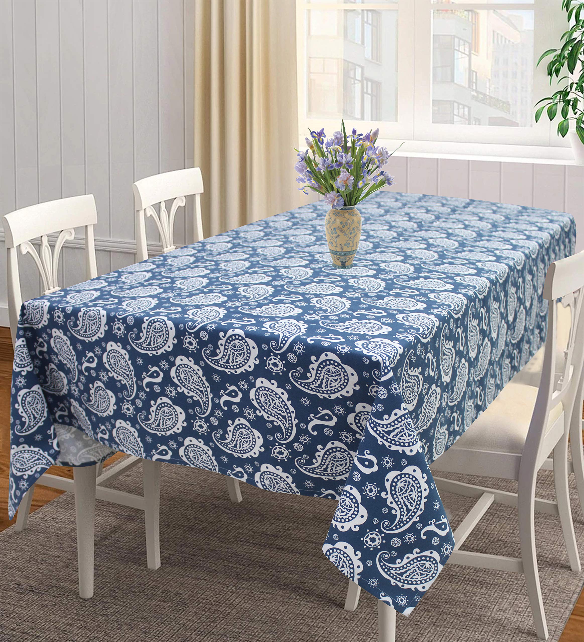AIRWILL , 100% Cotton Self Designed 4 Seater Table Cloth, Pack of 1 Pc., Square, Blue