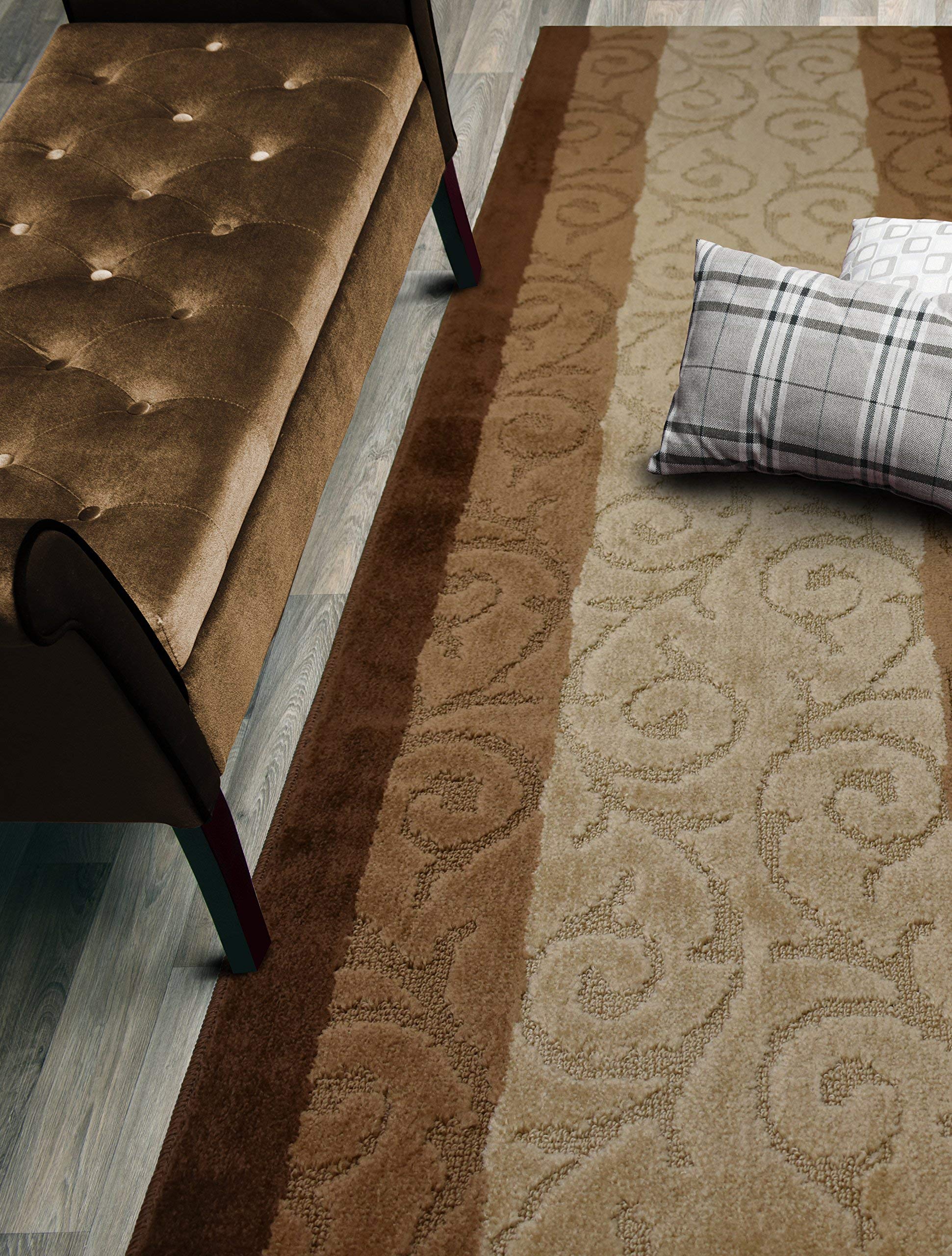 ORFA HOME Custom Size Scroll Hallway Runner Rug Slip Resistant, 26 Inch Wide x Your Choice of Length Size, Brown, 26 Inch X 27 F
