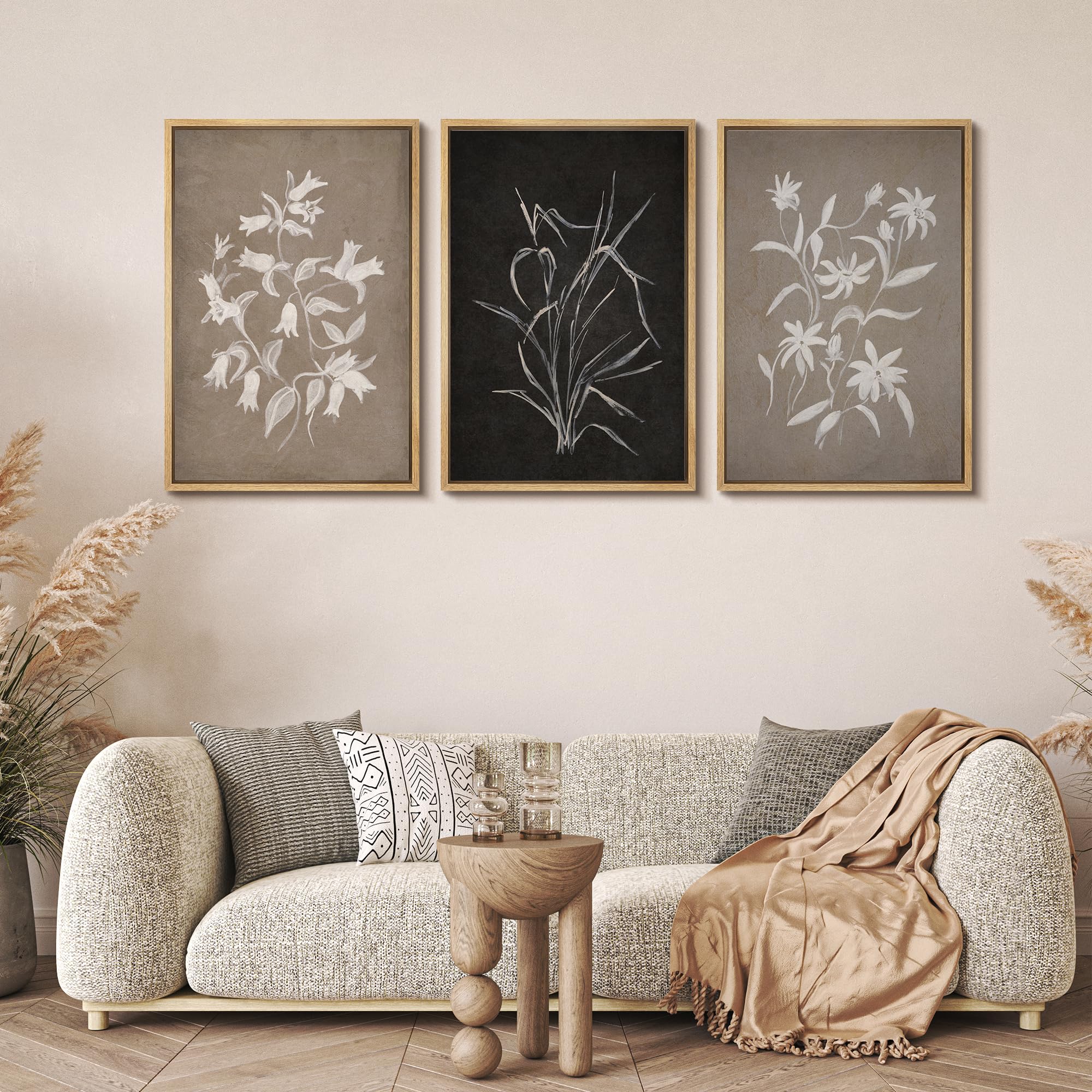 Mudecor Framed Wall Art Print Set Modern Monochrome Flower Illustrations Modern Art Boho Decorative Chic For Living Room, Bedroo