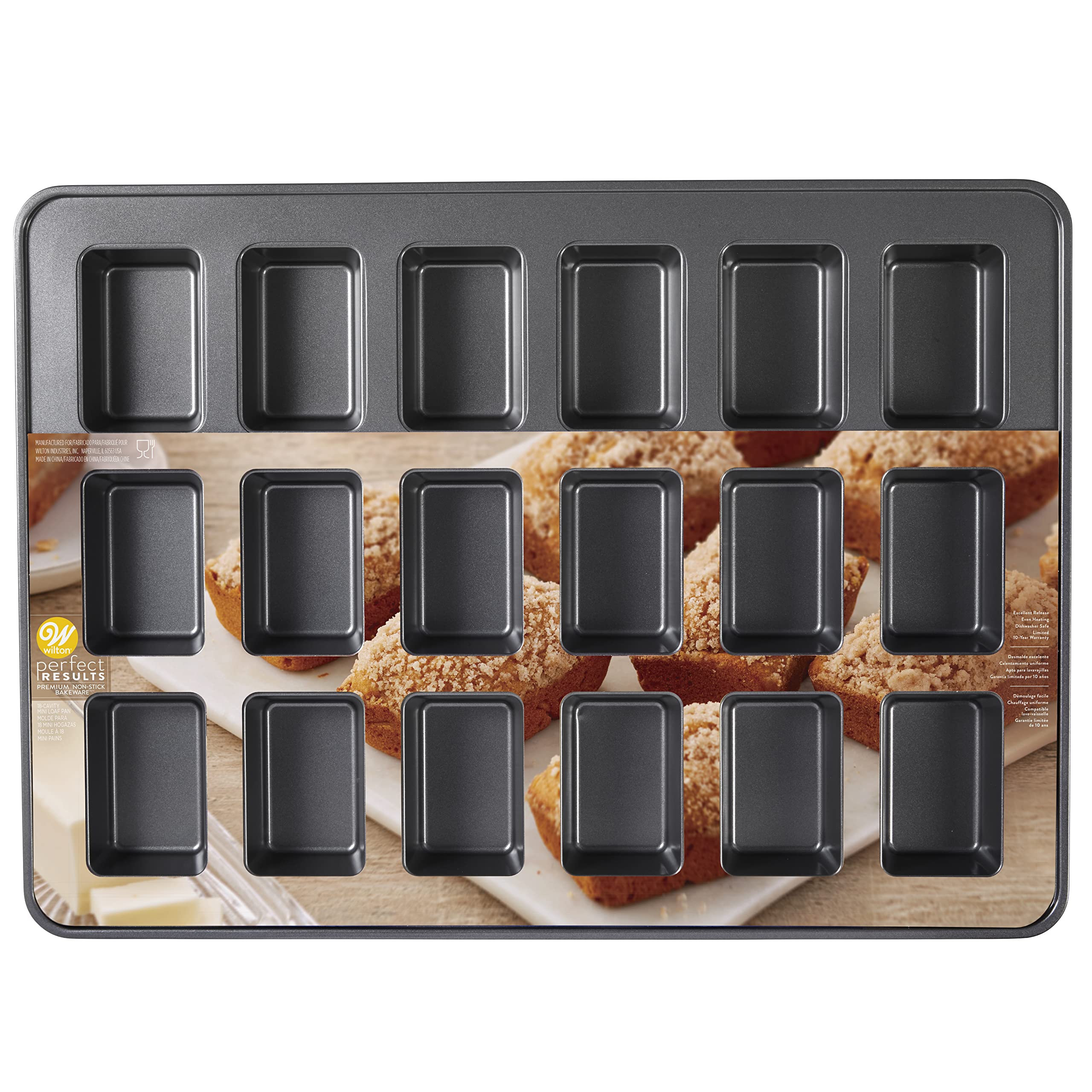 Wilton Mini Loaf Pan, 18-Cavity Non-Stick Bakeware, Charcoal, 15 x 21 inches, Model 2105-0108