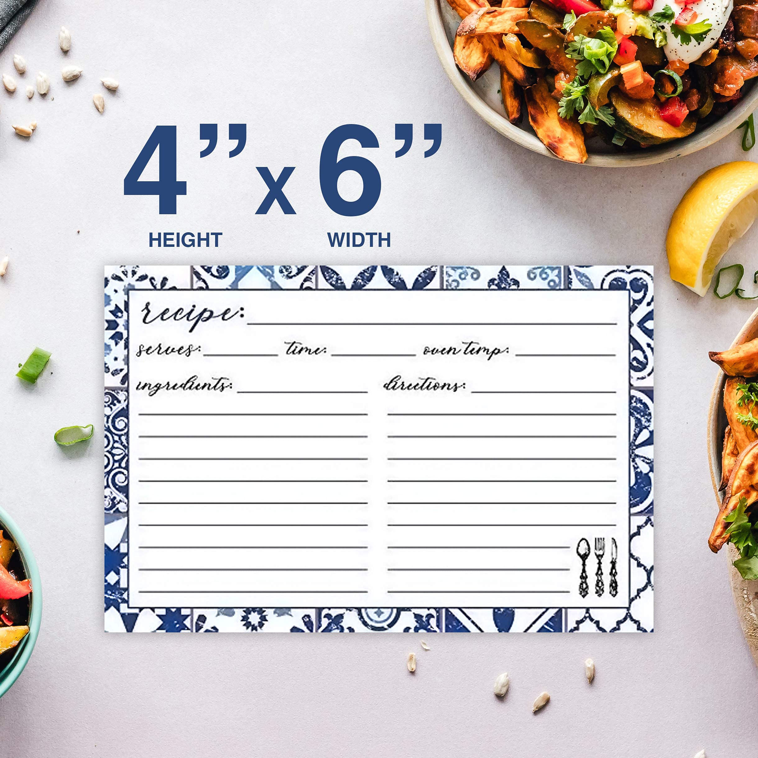 Recipe Cards 4'' X 6'' Double-Sided Premium Thick Card Stock Great Gift For Amateurs Or Experienced Chefs (Pack Of 50) (Blue)