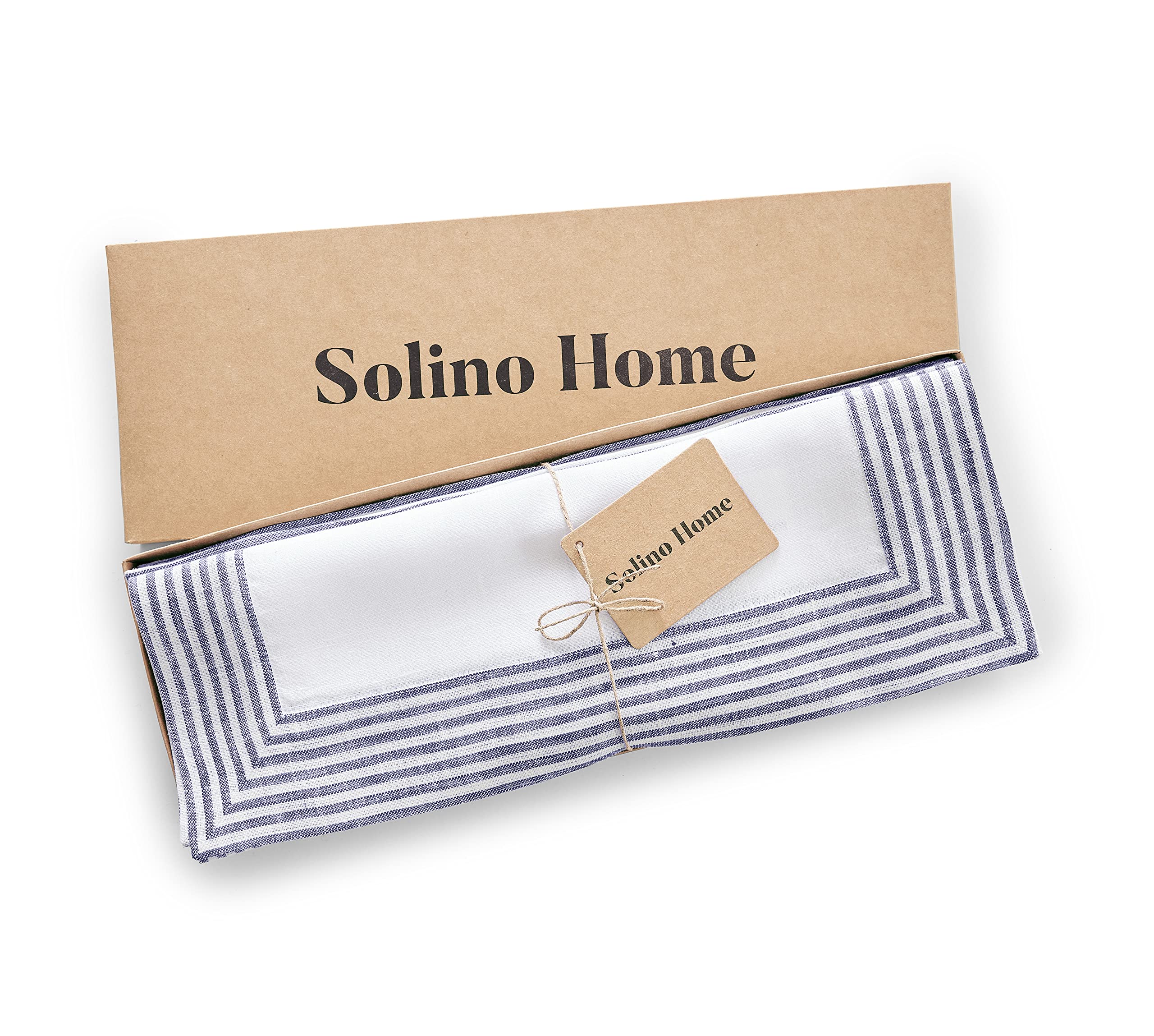 Solino Home Linen Placemats Set Of 4-100% Pure Linen Cloth Fabric Placemats Navy - 19'' L X 14'' W Inch Washable Dining Place Ma