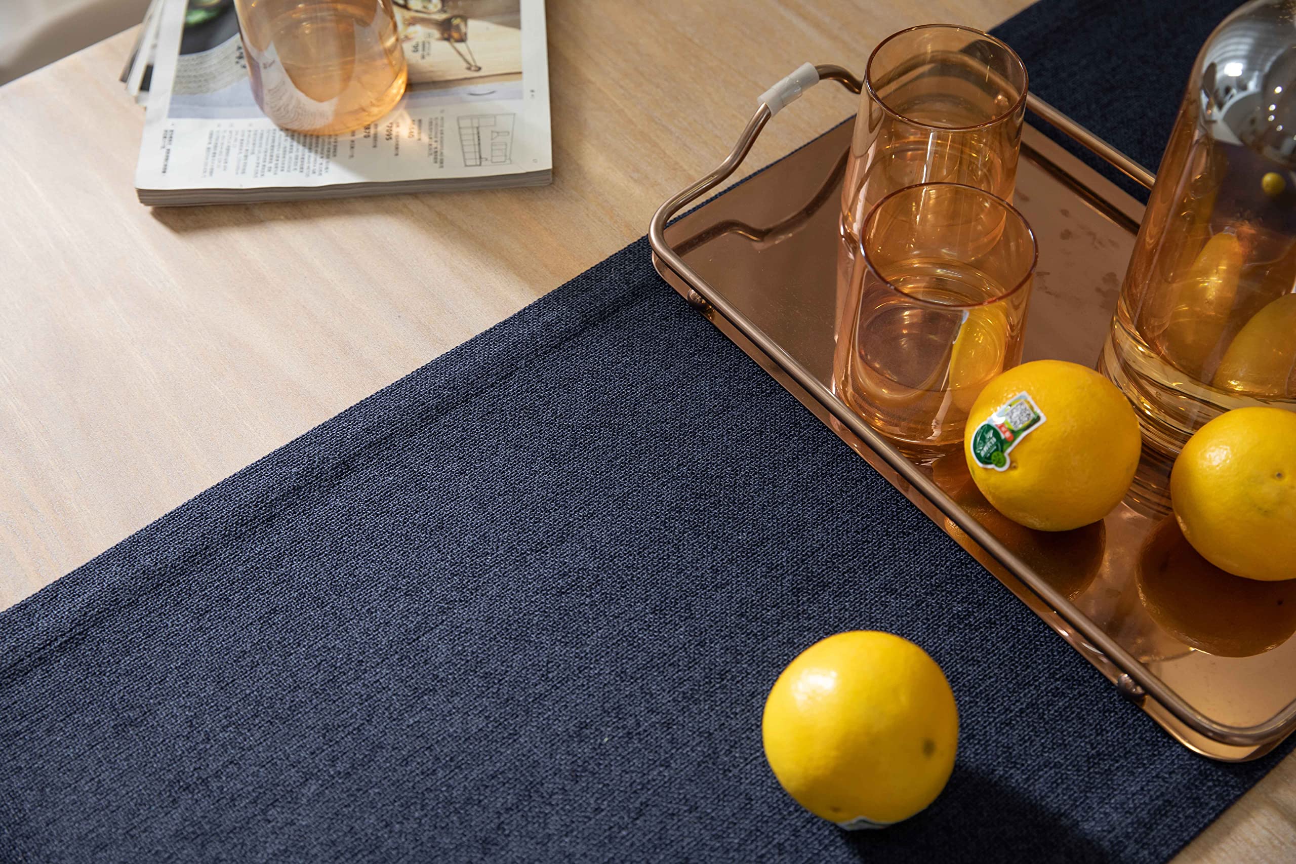 Zeemart Burlap Style Farmhouse Table Runners 48 Inches Long, Navy Rustic Woven Dining Table Runner For Everyday Use, 14X48 Inche