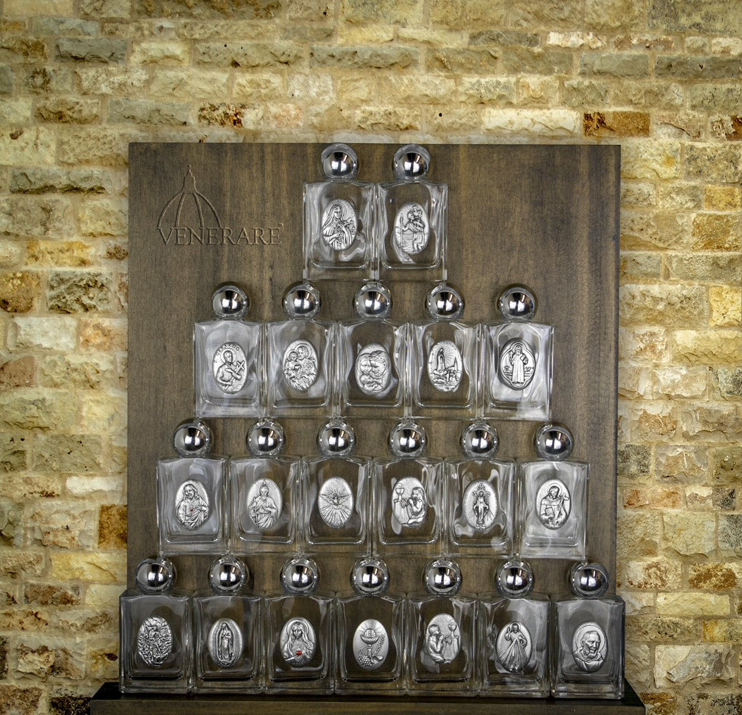 Venerare Catholic Glass Holy Water Bottle (Divine Mercy) | Small Portable Container for Blessed Water or Oils | Catholic Devotio