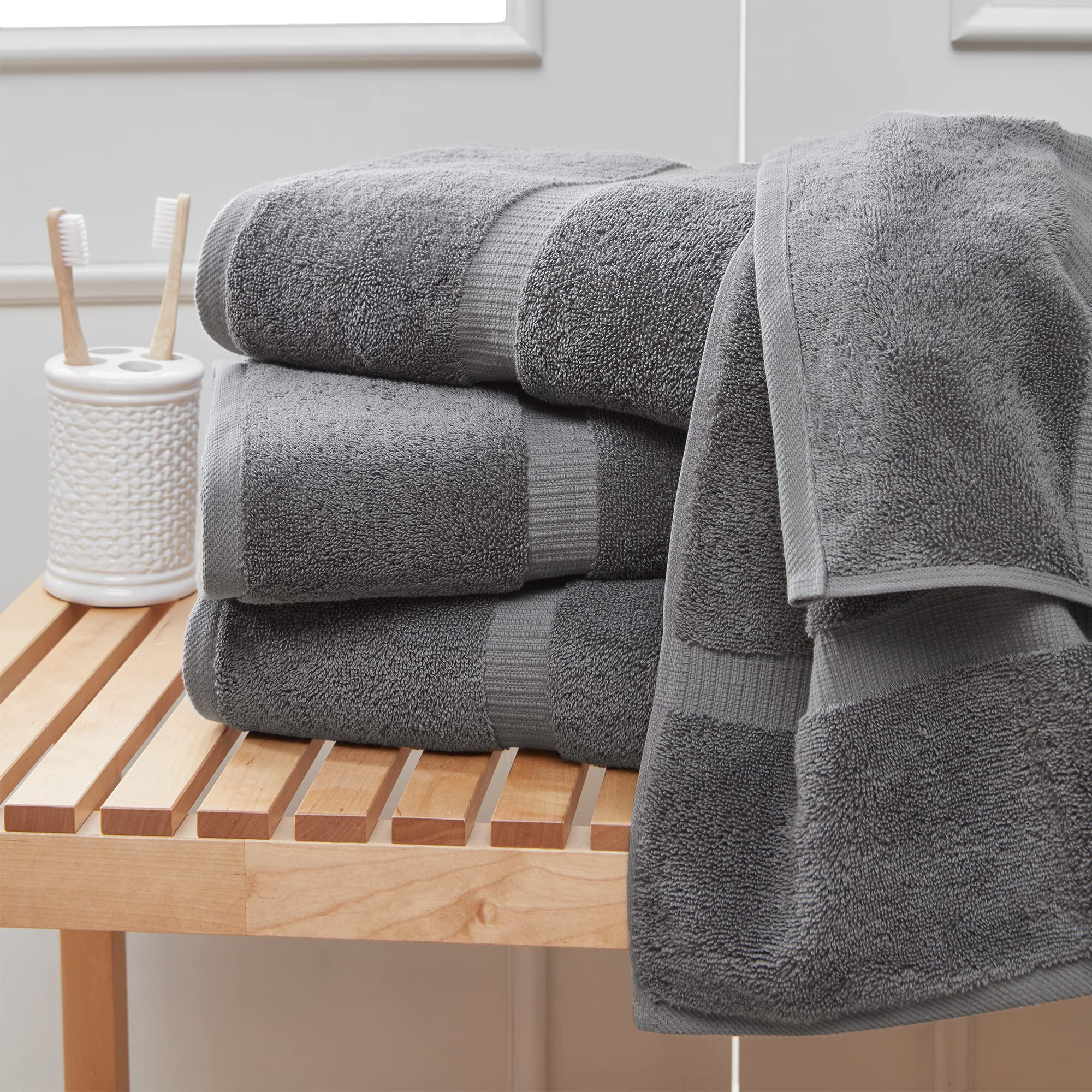 Towel Bazaar Premium Turkish Cotton Super Soft And Absorbent Towels (4-Piece Bath Towels, Gray)