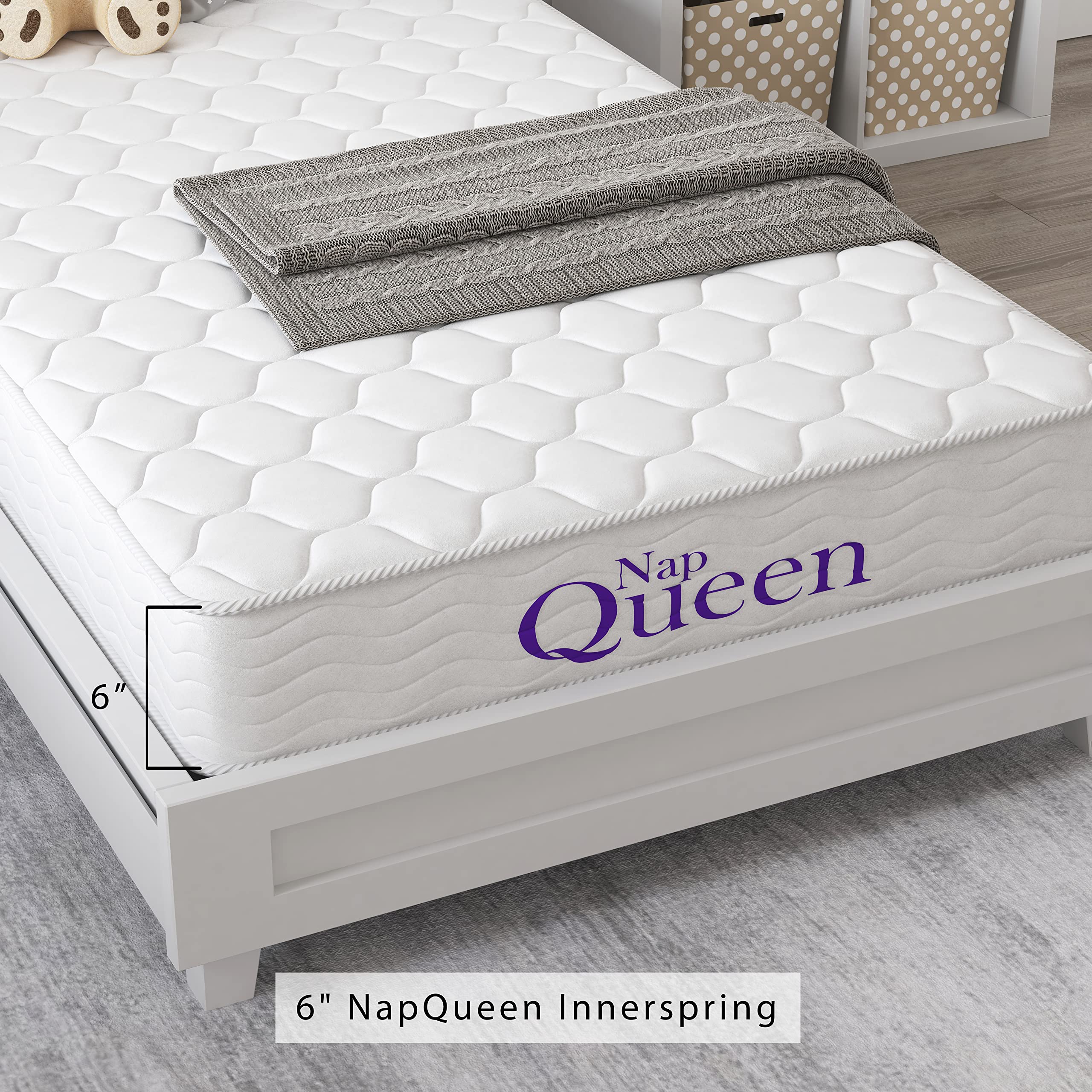 Napqueen 6 Inch Innerspring Twin Size Medium Firm Support Relief Mattress, Bed In A Box, White