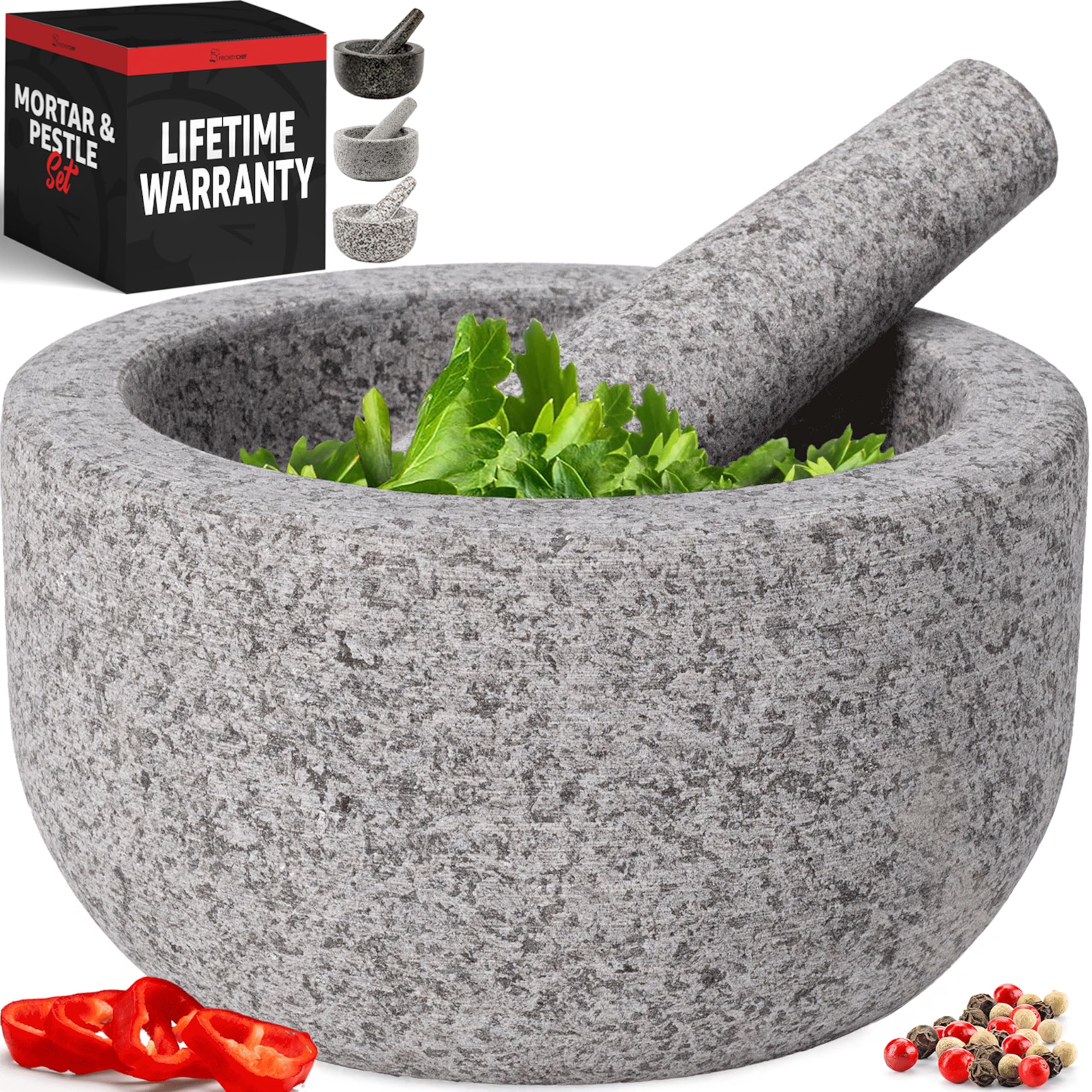 Priority Chef Heavy Duty Extra Large Mortar and Pestle Set, 4 Cup, Hand Carved from Natural Granite, Make Fresh Guacamole, Salsa