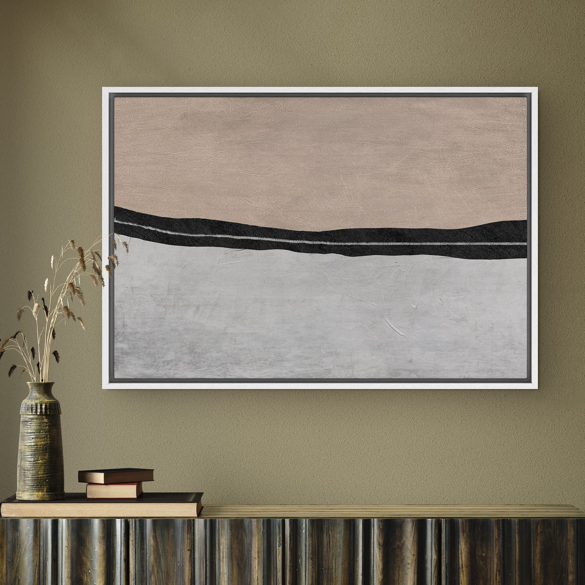 Signwin Framed Canvas Print Wall Art Brown Black Gray Grunge Color Field Abstract Shapes Illustrations Modern Art Decorative Con