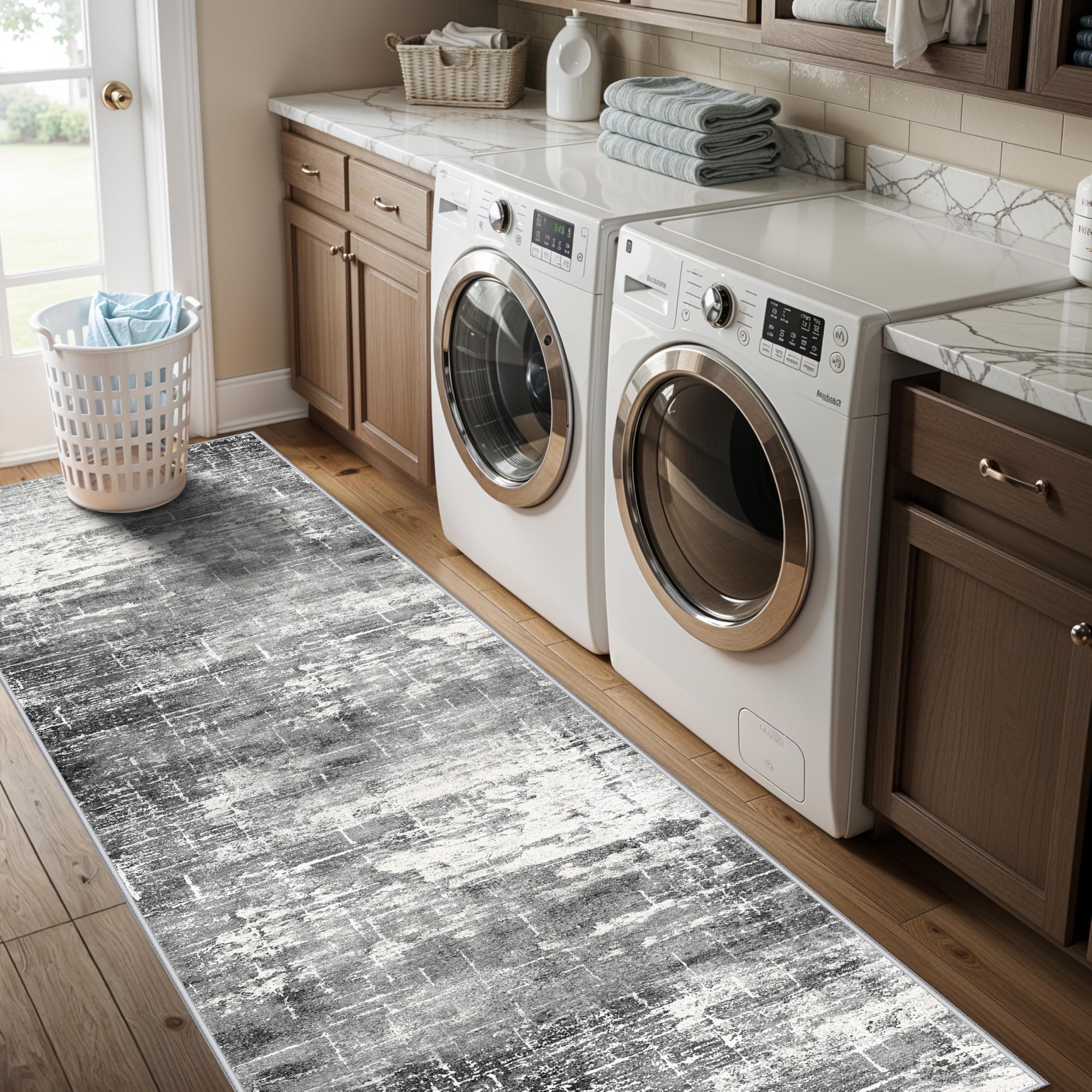 2x8 Washable Hallway Runner Rug: Abstract Stain Resistant Kitchen Rugs Farmhouse Ultra Soft Bathroom Bedroom Entryway Print Floo