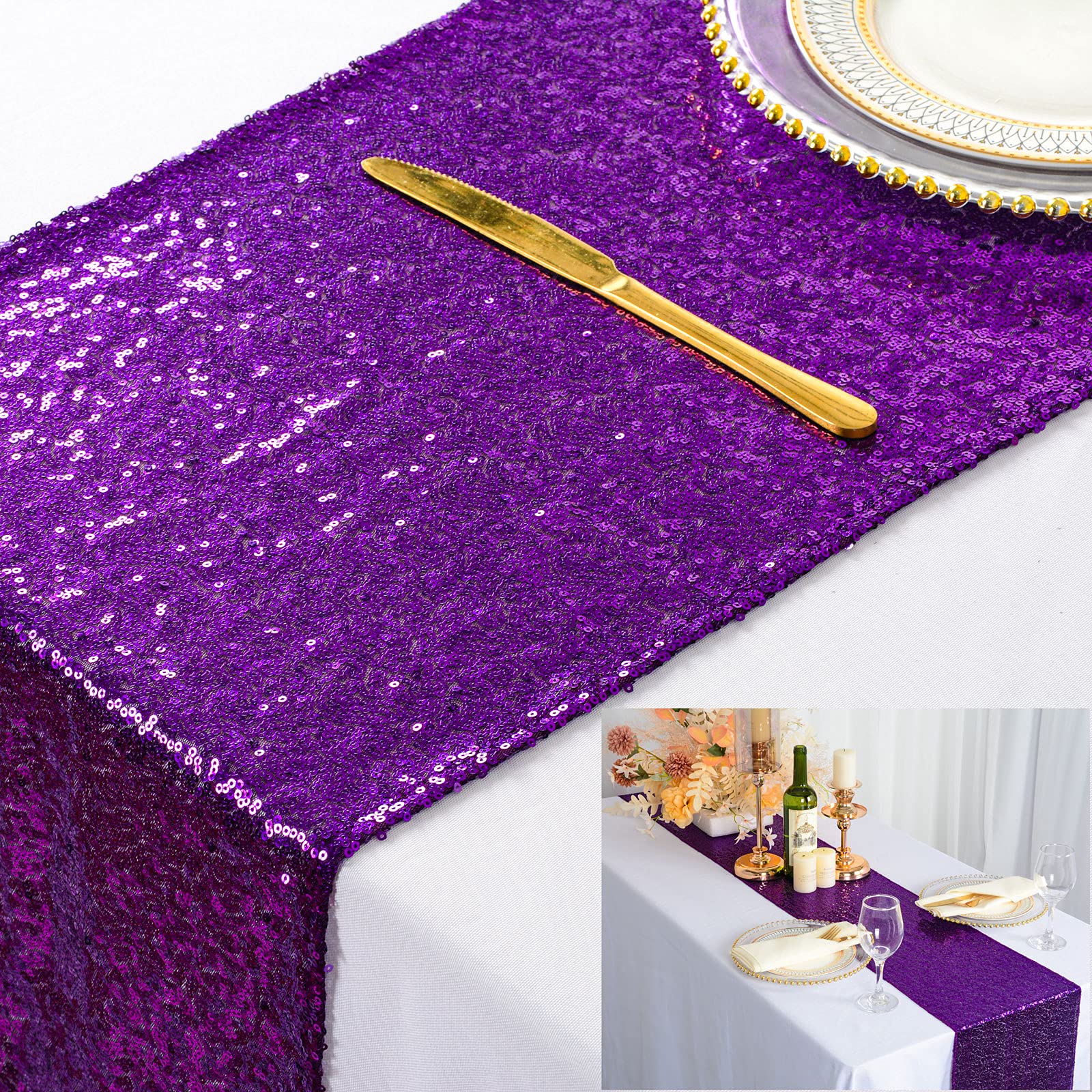 Shinybeauty 12X72-Inch Rectangle-Purple-Sequin Table Runner- For Wedding/Party/Decor (12X72-Inch) (Purple)