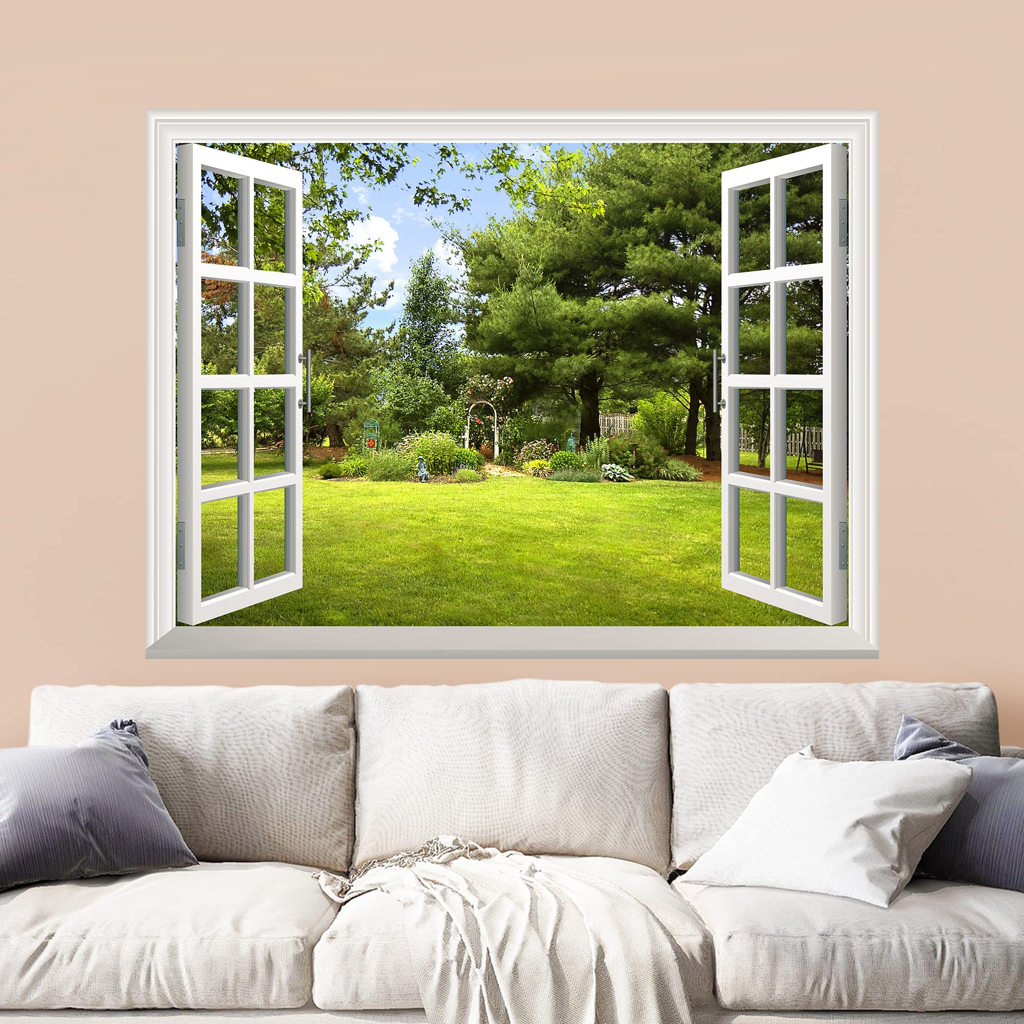 wall26 Removable Wall Sticker/Wall Mural -Beautiful Garden View Out of The Open Window Creative Wall Decor - 24 Inchx32 Inch