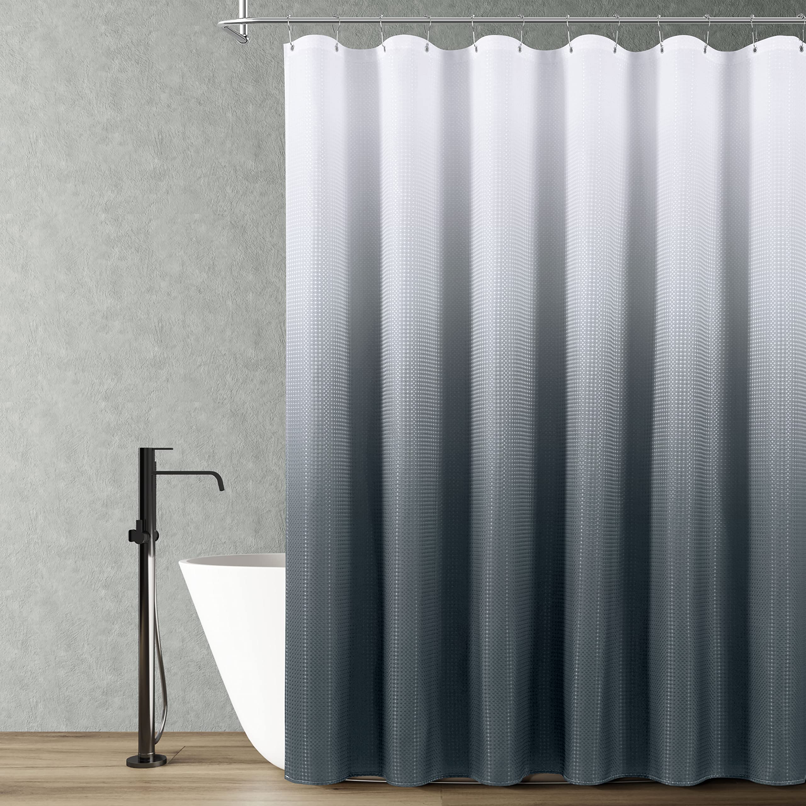 Polyester Ombre Shower Curtains For Bathroom, Waterproof Liner With 12 Hooks,Machine Washable (72 X 72 Inch, Dark Grey)