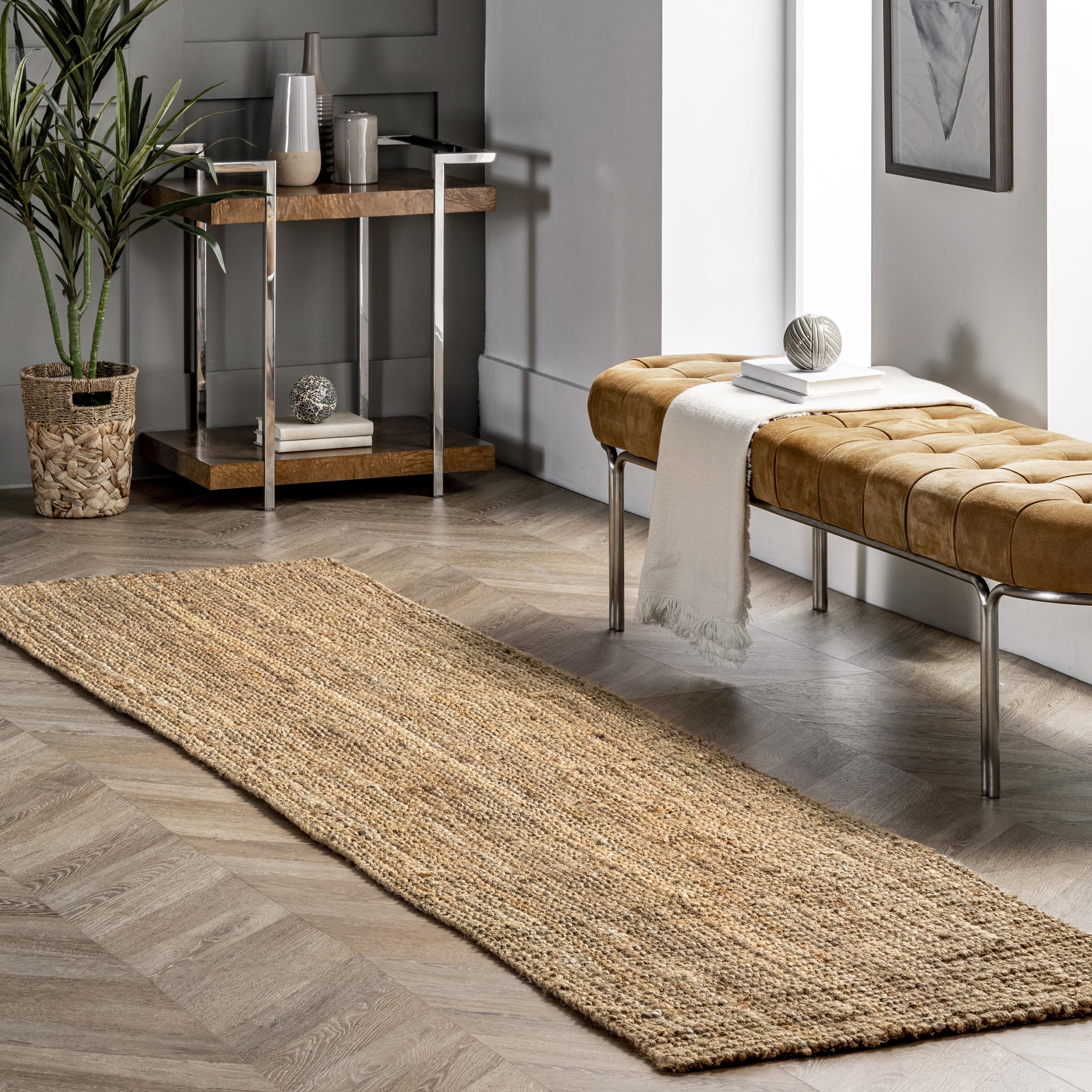 nuLOOM Ashli Solid Farmhouse Jute Runner Rug, 2 6 x 6, Natural