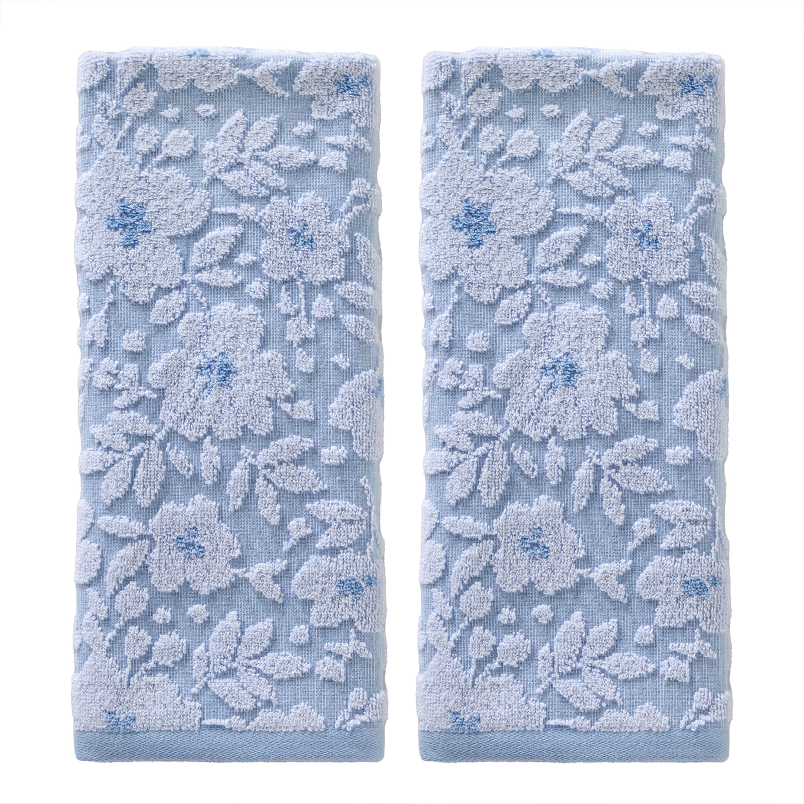 Skl Home Floral Jacquard Hand Towel Set, Sky Blue, 2 Count