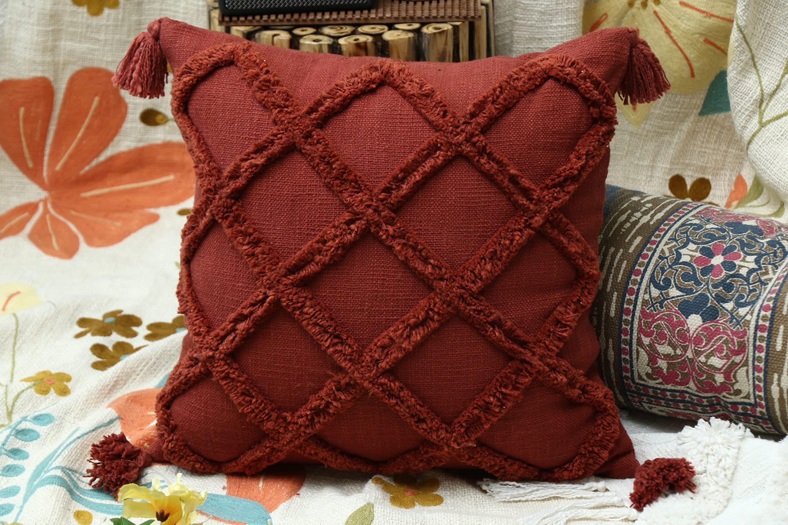 Impexart Throw Pillow Covers 18X18, Fluffy Decorative Pillow Covers For Boho Decor, Plush Wool Fleece Cushion Covers For Sofa Be