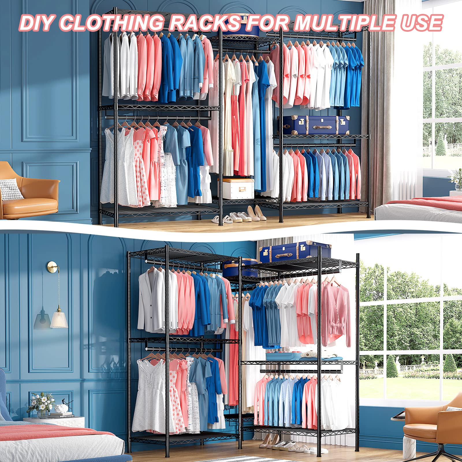 Raybee Clothes Rack Clothing Rack 900 Lbs Clothing Racks For Hanging Clothes Heavy Duty Clothes Rack Freestanding Wardrobe Close