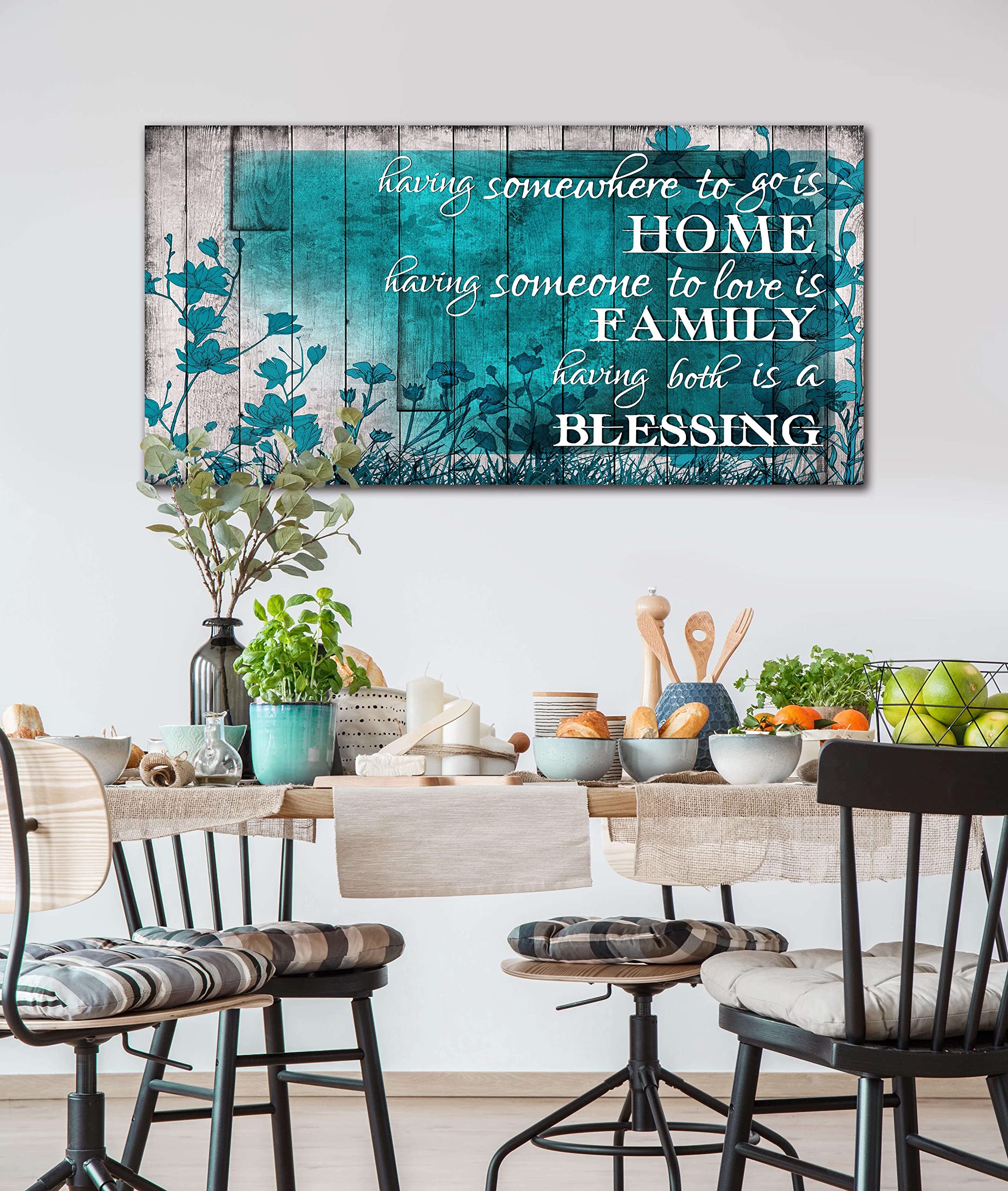 Laotoart Large Inspirational Wall-Art For Living Room - Teal Flower Home Office Decor - Big Motivational Canvas Wall Decor For B