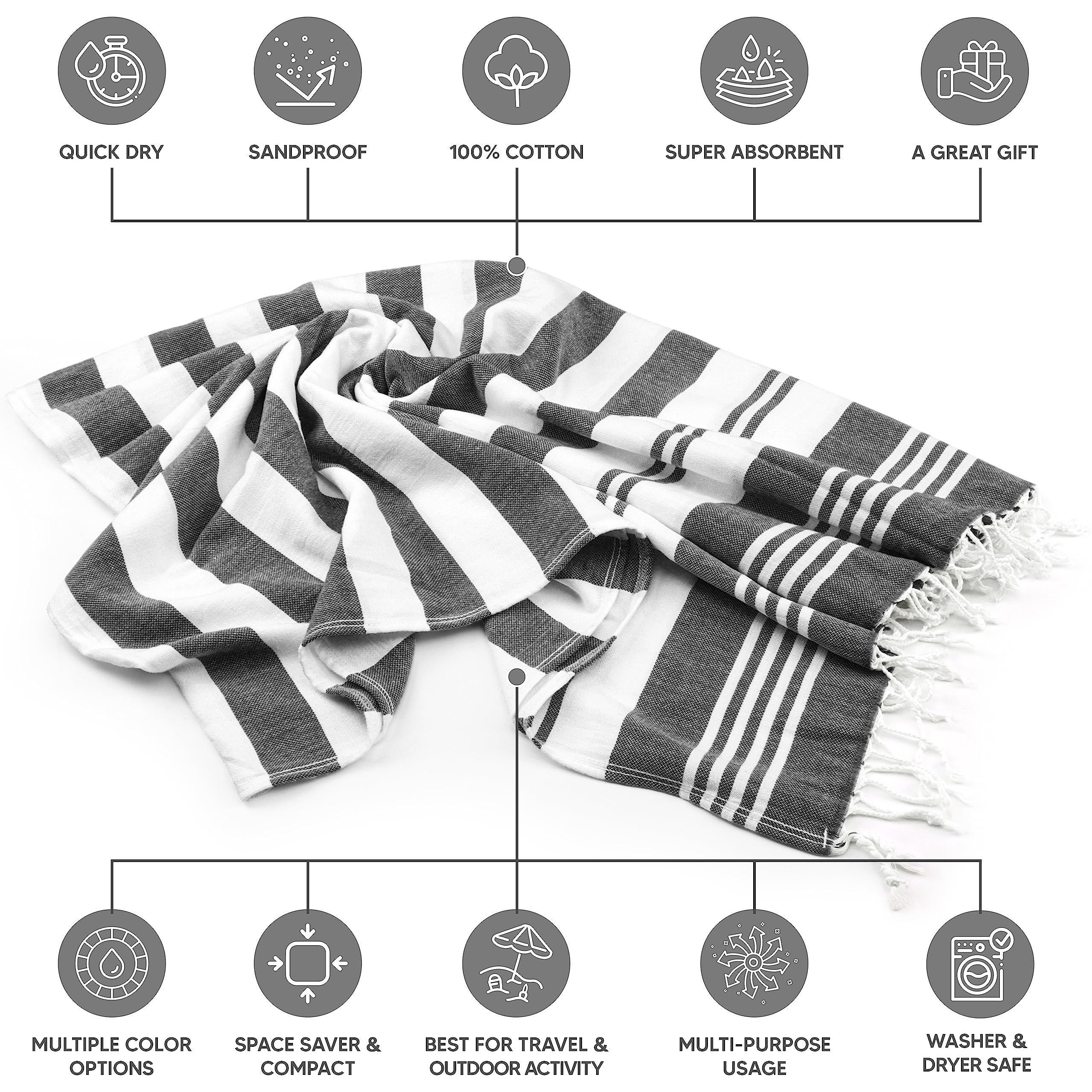 Utopia Towels - 4 Pack Turkish Beach Towel (40 X 72 Inches) - 100% Cotton Oversized Sand Free Lightweight Quick-Dry Turkish Towe