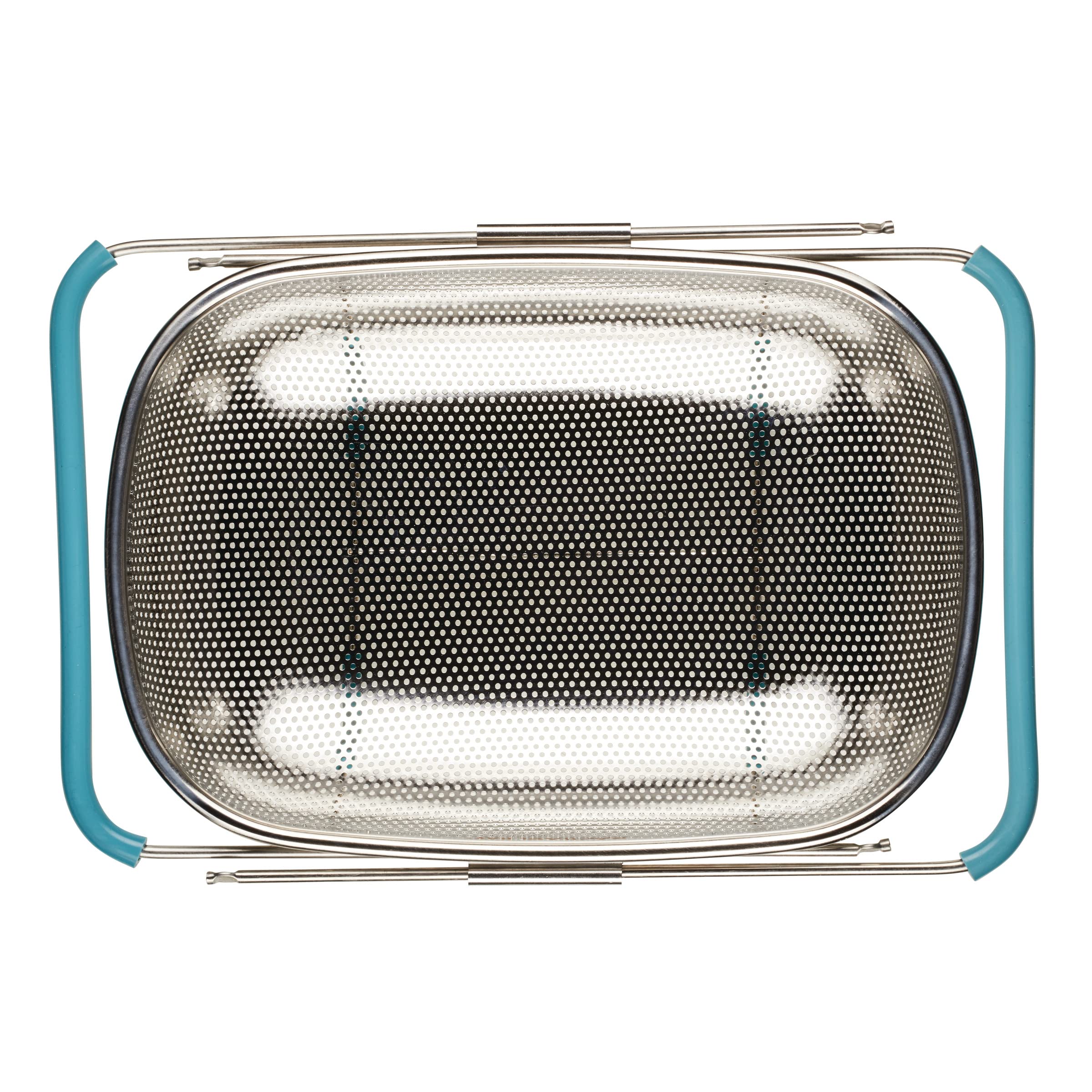 Rachael Ray Tools And Gadgets Over-The-Sink Colander/Strainer, 4.5 Quart, Stainless Steel With Agave Blue Handles