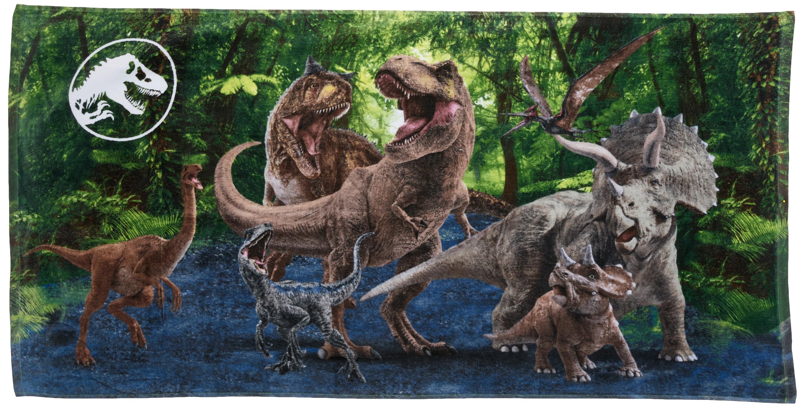 Jurassic World Dominion Blue Velociraptor and Rexy T-Rex Super Soft Cotton Bath/Pool/Beach Towel  58 Inches x 28 Inches  By Franco Kids