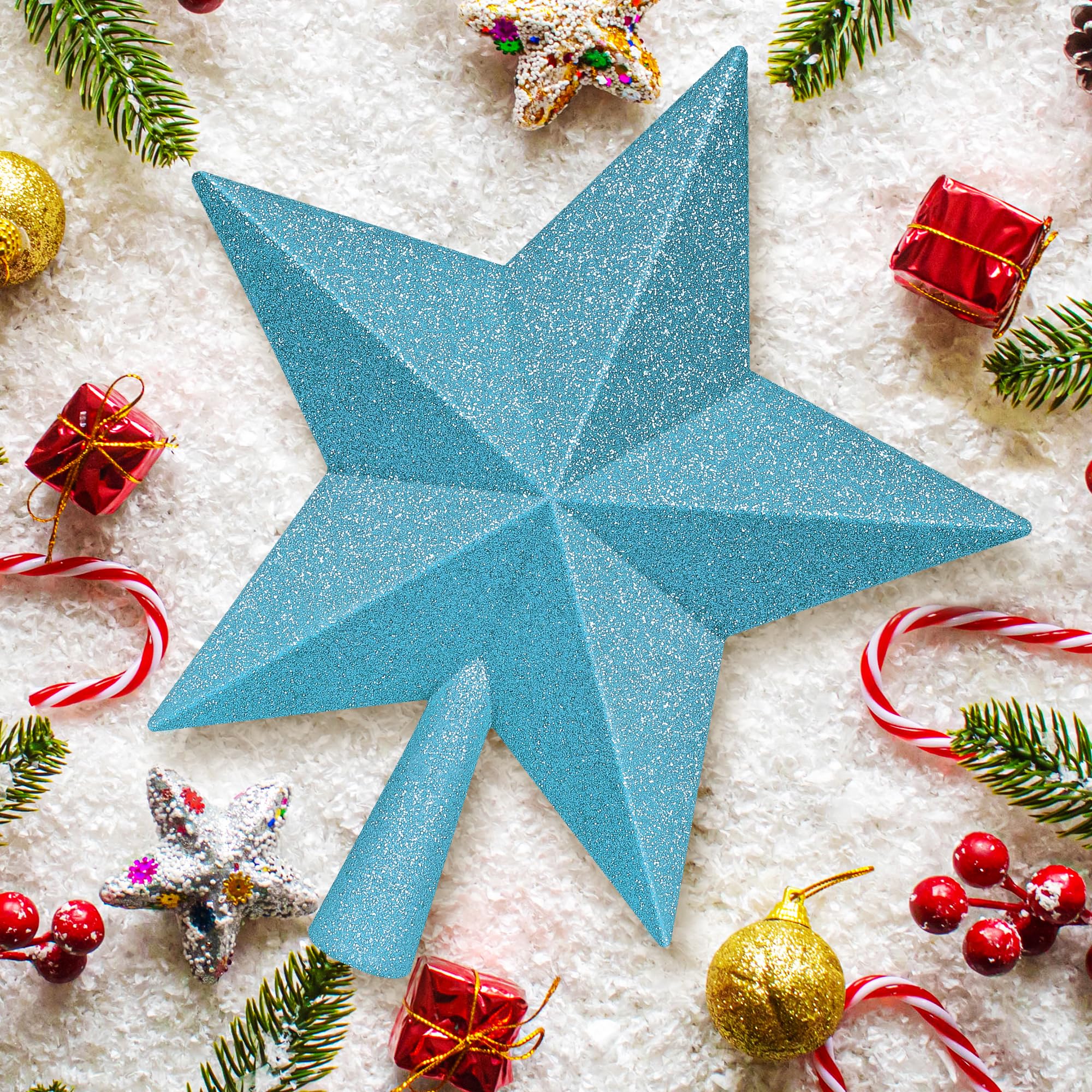 Christmas Tree Topper, Blue 10 3D Star Tree Topper Decorations, Large Christmas Tree Topper Bethlehem Star Ornament, Glitter Sha