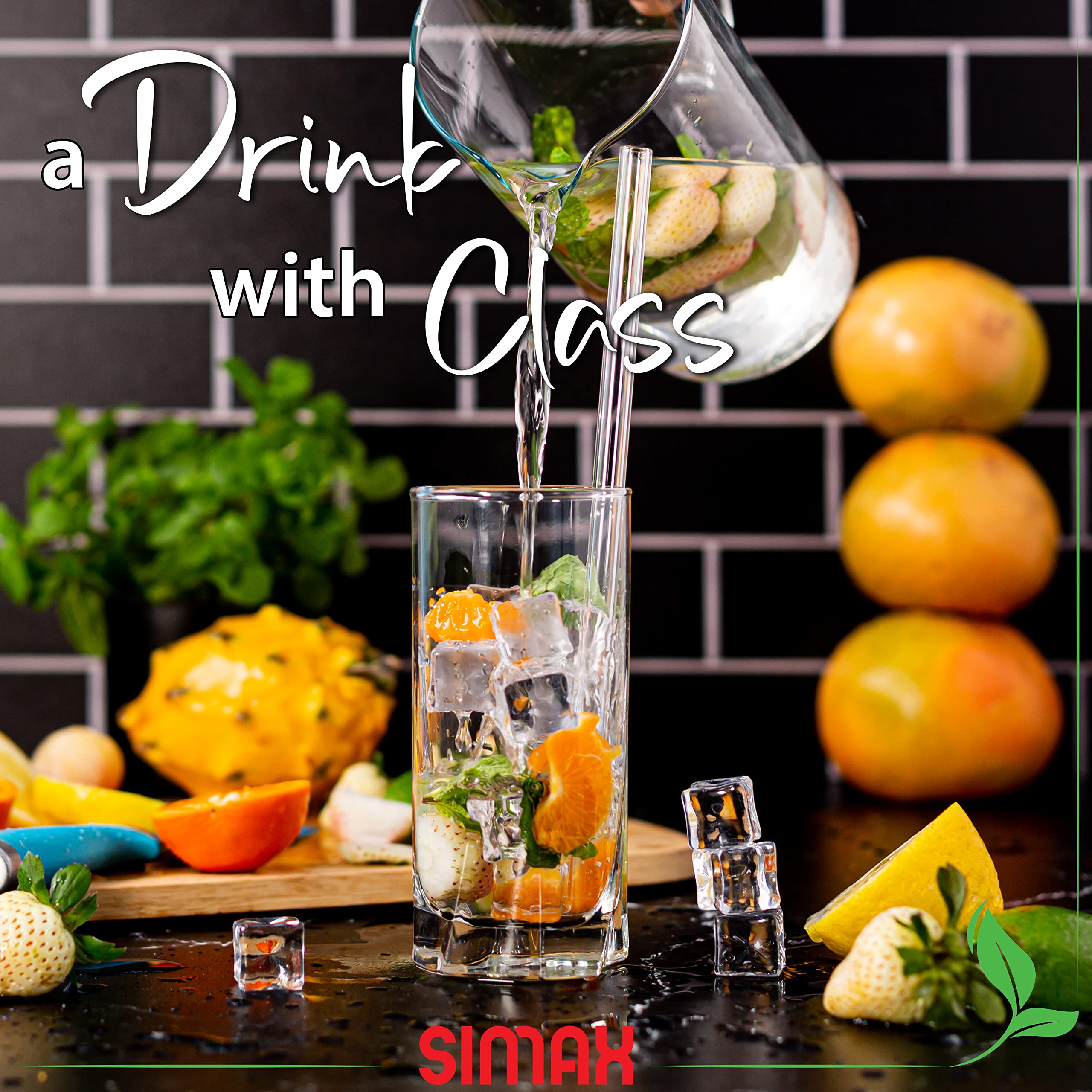 Simax Reusable Glass Drinking Straws - For Smoothies  Boba  Milkshake  Iced Coffee  etc. - Shatter Resistant Borosilicate Glass Straws For Hot And Cold Drinks - Pack of 6 Drinking Straws With Brush
