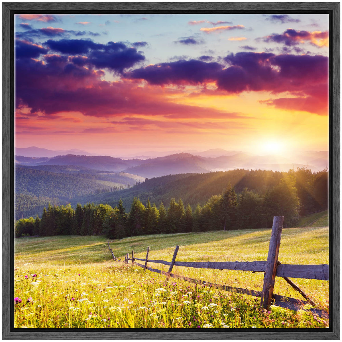 Wall26 Framed Canvas Prints Wall Art - Majestic Sunset In The Mountains Landscape, Beautiful Mountain Scenery Modern Art Stretch