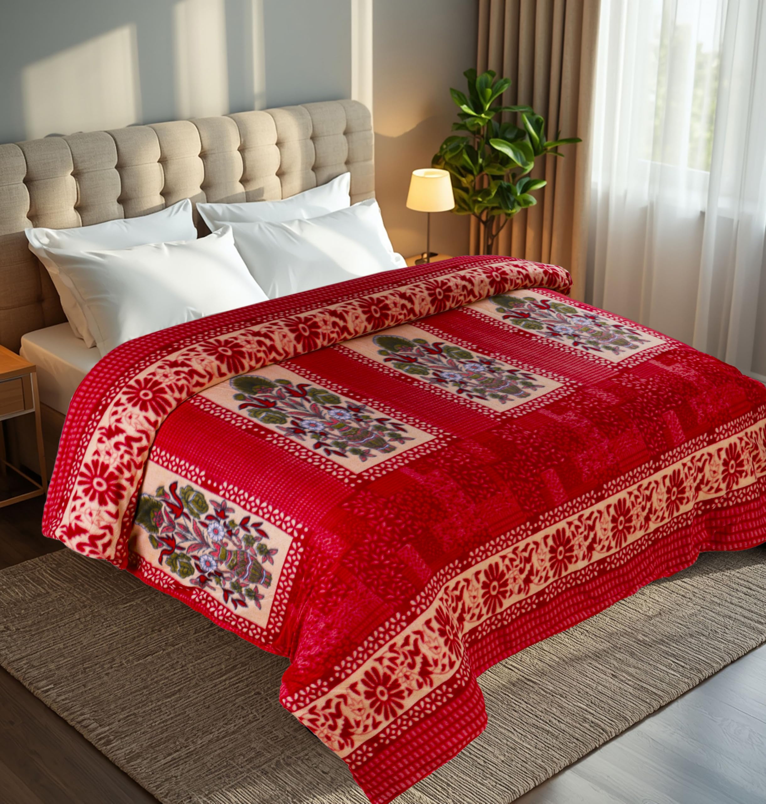 Chandravati Single Bed ||60X90||Fleece|| Quilt Cover/Duvet Cover/Rajai Cover/Blanket Cover For Winters (GcRed, 60X90)