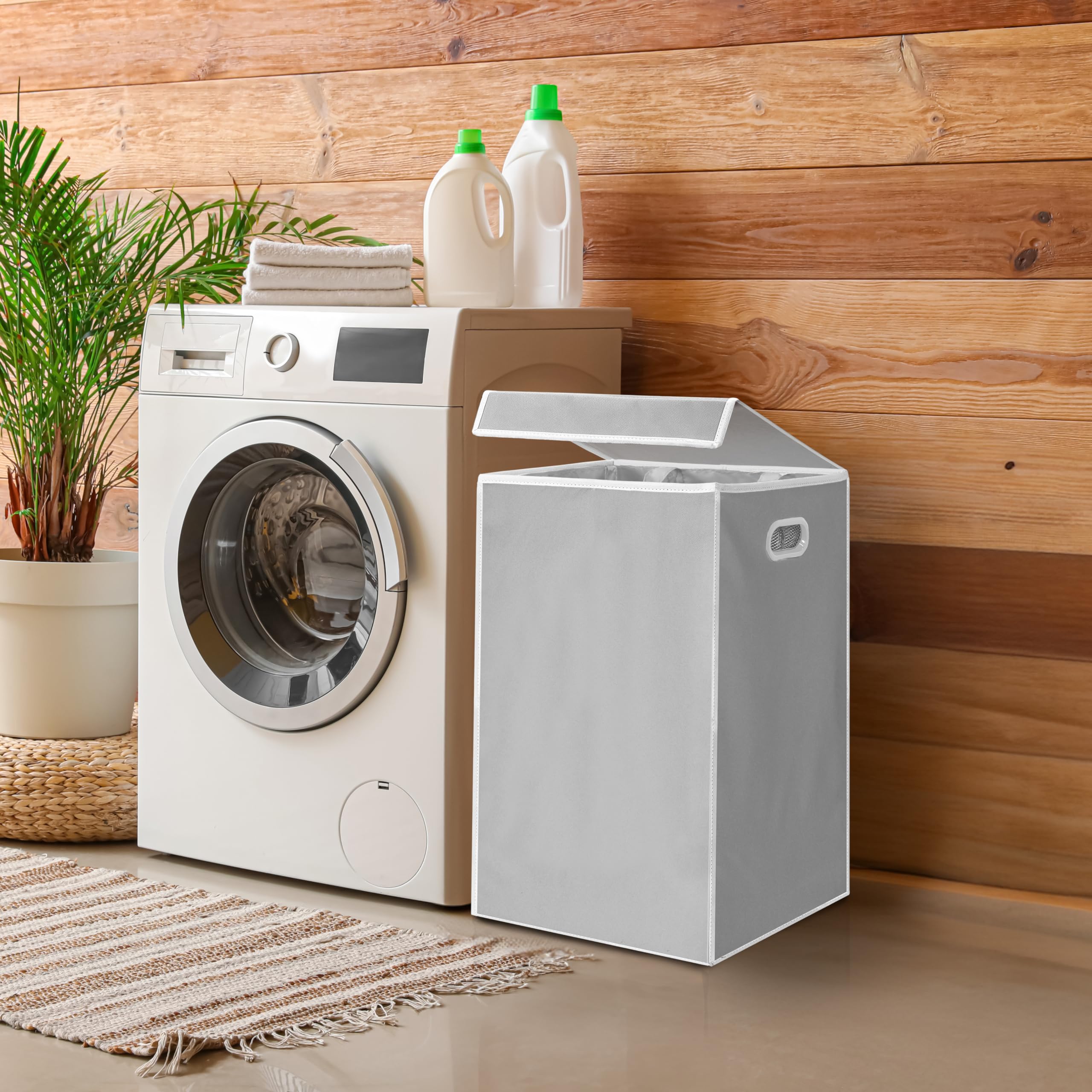 Simple Houseware Foldable Laundry Hamper Basket With Lid, Grey