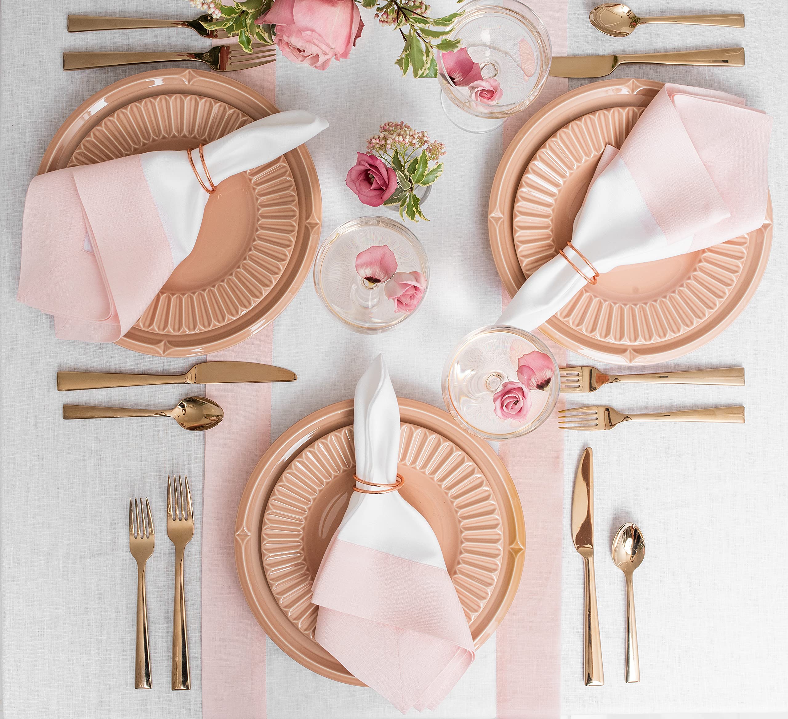 Solino Home Summer Linen Dinner Napkins 20 x 20 Inch - 100% Pure Linen Fabric Napkins Blush Pink and White - Set of 4 Napkins for Spring  Mother Day  Dining - Contempo  Handcrafted from European Flax