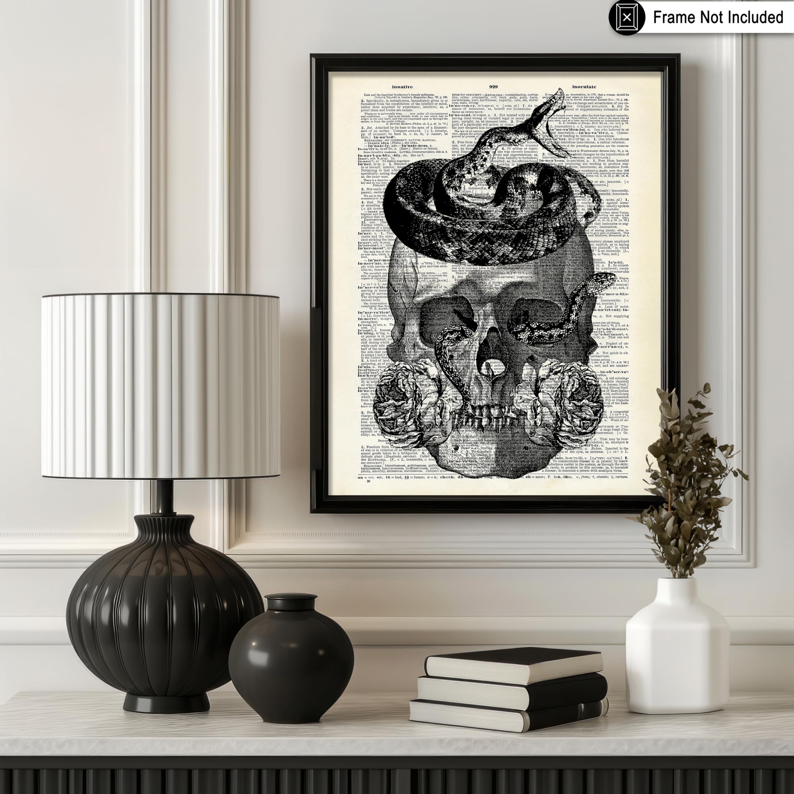 Poster Master Dictionary Art Poster - Skull Snakes And Roses Print - Skeleton Art - Snake Art - Flower Art - Gift For Him, Her -