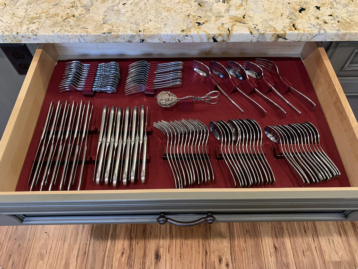 Silverware Drawer Lining Kit In Maroon - Holds 90 Pieces