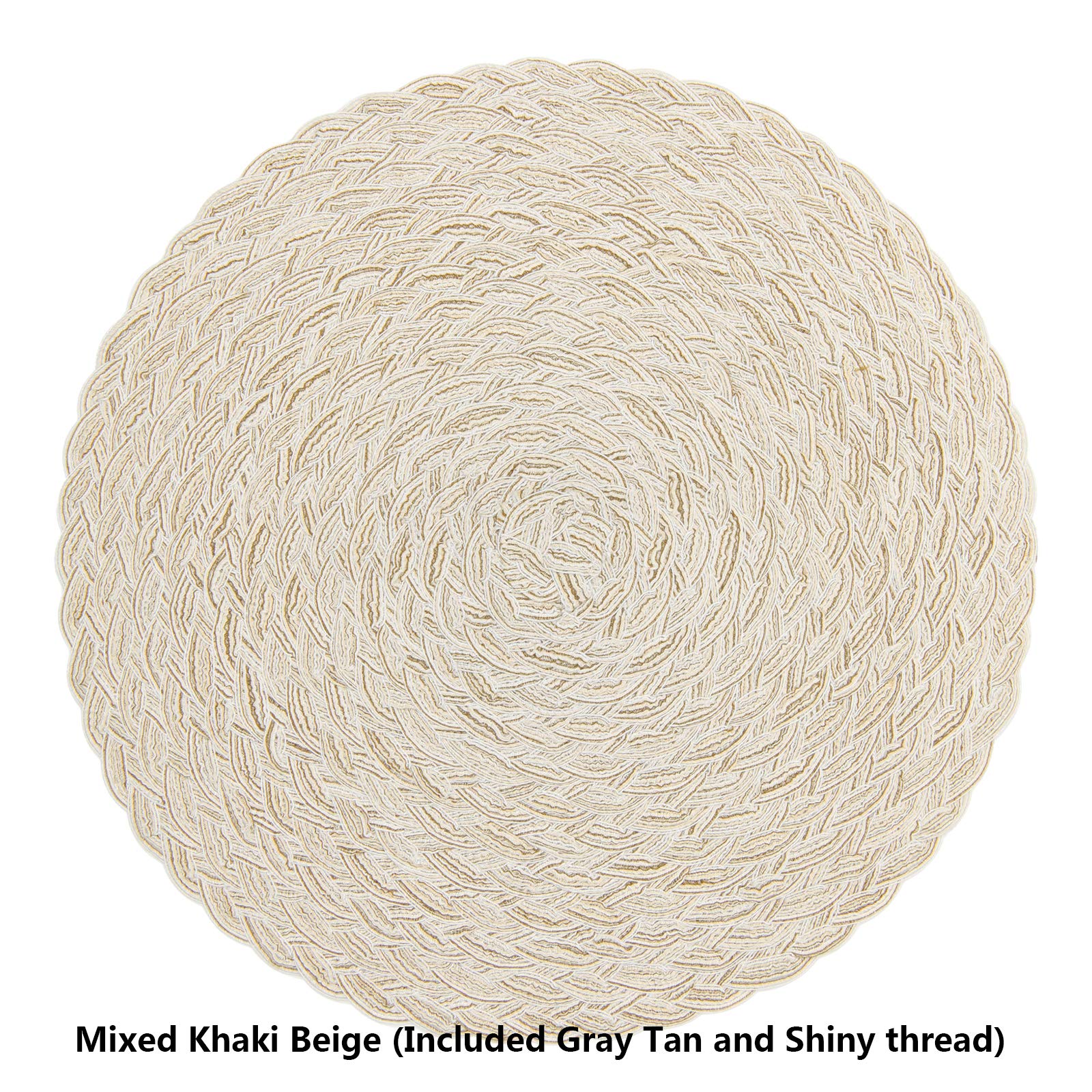 Topotdor Round 15 Inch Placemats Heat-Resistant Stain Resistant Anti-Skid Washable Polyproplene Table Mats(Khaki Beige, Set Of 6