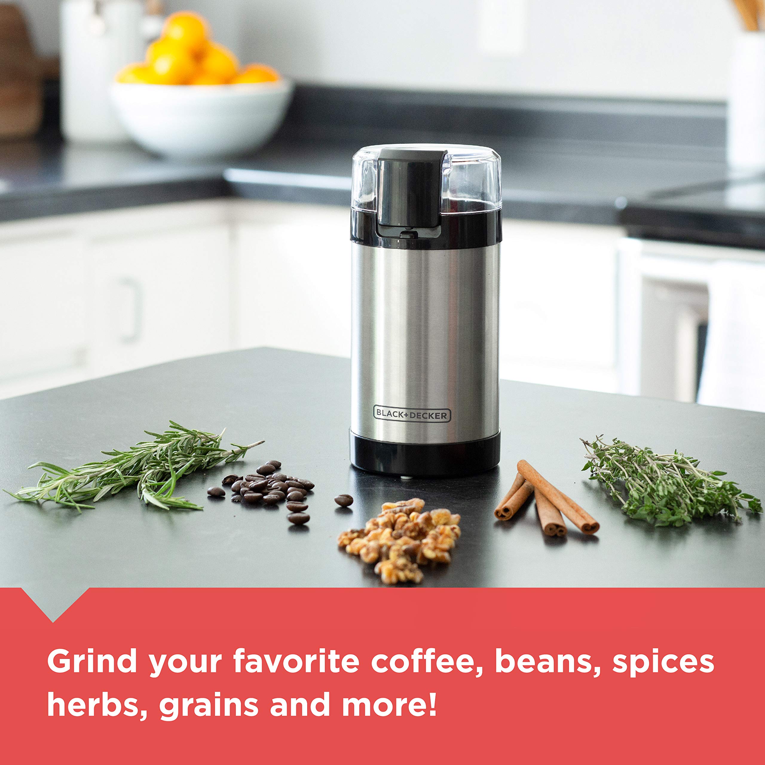 Black+Decker One Touch Coffee Grinder, 2/3 Cup Coffee Bean Capacity, Spice Grinder, One Touch Push-Button Control -150 Watts -St