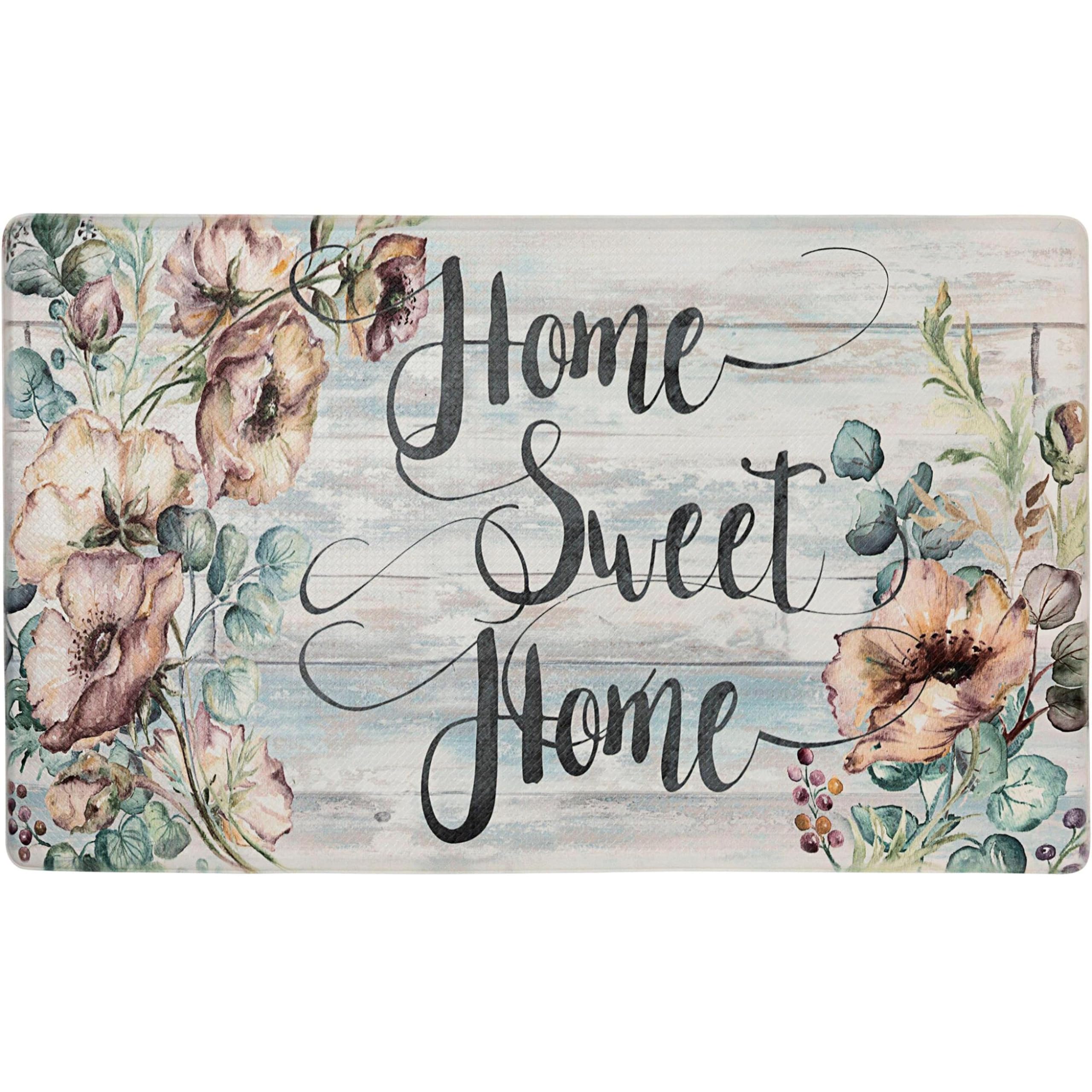 Home Dynamix Cozy Living Home Sweet Home Floral Runner Anti-Fatigue Kitchen Mat, Non-Slip Floor Mat, Padded Standing Desk Mat, G